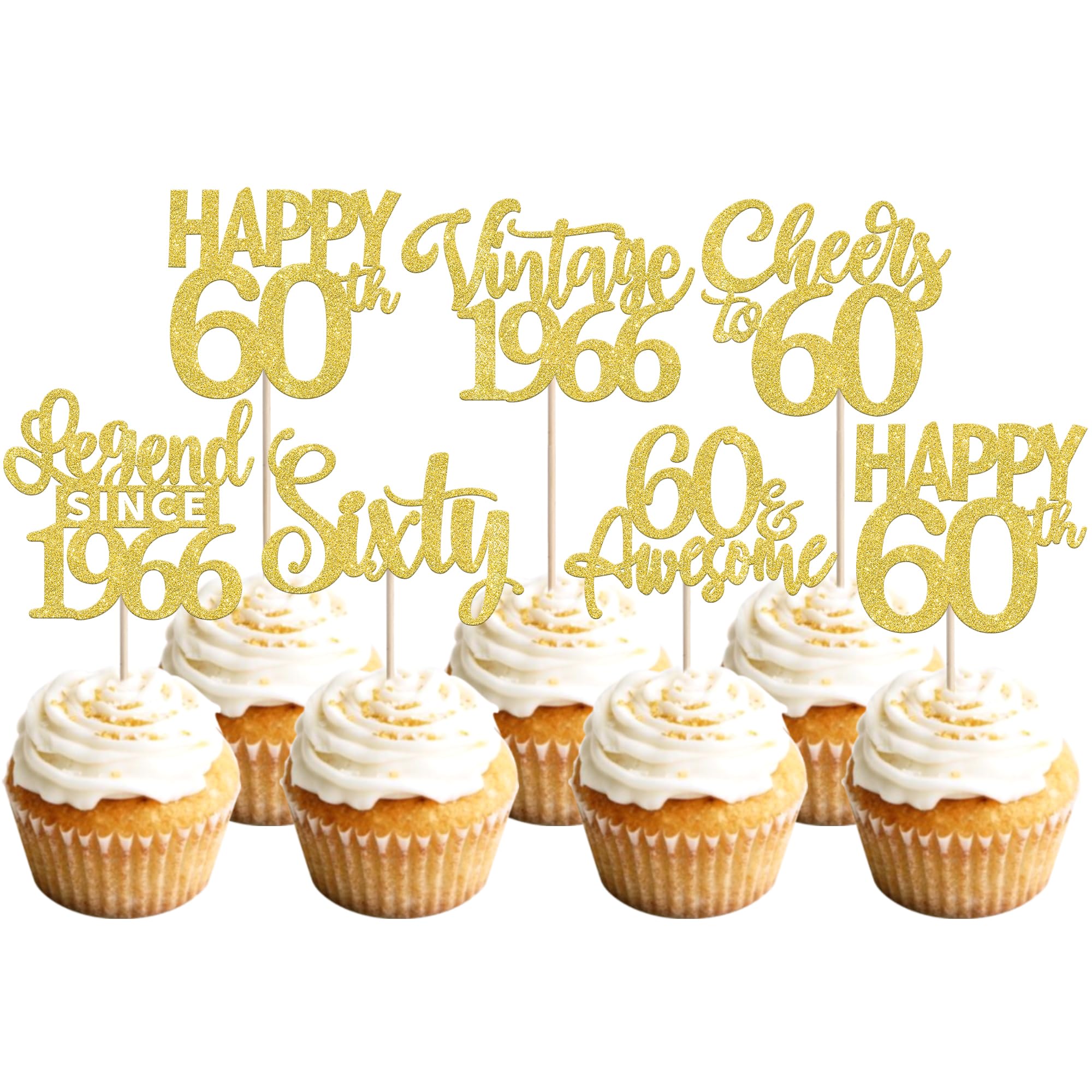Xsstarmi 24 Pack Legend Since 1966 Cupcake Toppers Gold Glitter Vintage 1966 Cupcake Picks Cheers to 60 Awesome Sixty Cake Decorations for Hello 60 Fabulous Happy 60th Birthday Party Supplies