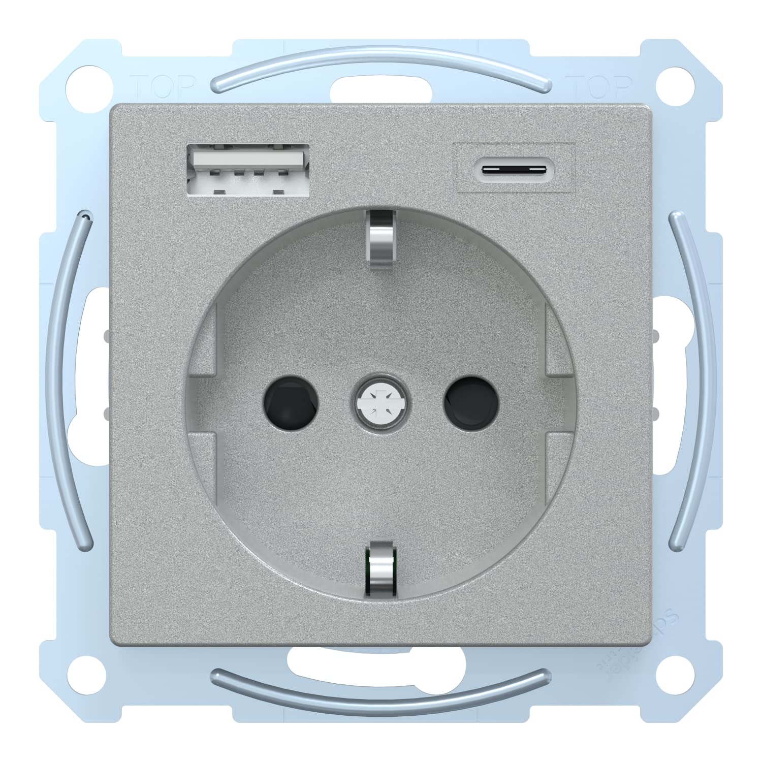Schneider Electric Merten MEG2367-0460 gniazdko elektryczne ze złączem USB typ A+C system M aluminium, gniazdko Schuko USB podtynkowe, gniazdo wtykowe ze stykiem ochronnym, odpowiednie do smartfonów,