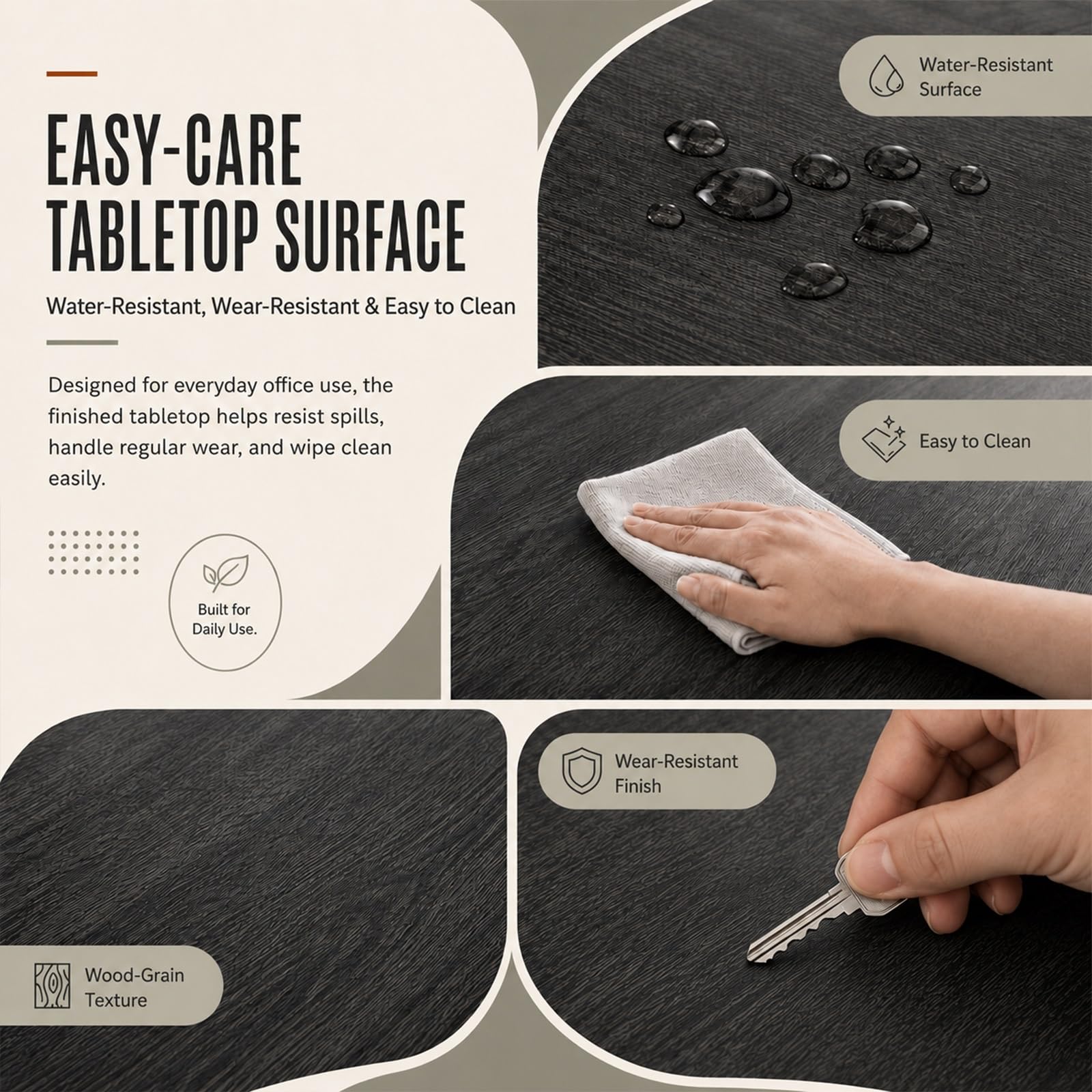 Mesa de Conferencias, Mesa de Oficina Rectangular Grande para 4-16 Personas, Tapa de Madera de 5cm con Estructura de Metal Negro, Varias Medidas para Sala de Reuniones y Seminario
