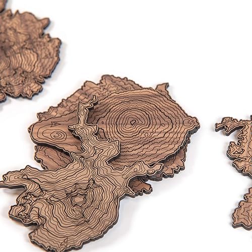 Pacific Northwest Wooden Coasters | Mt. Rainier, Mt. Hood, Mt. Baker, Mt. Bachelor and Mt. St. Helens | Coasters Made Using Real Walnut Wood in the