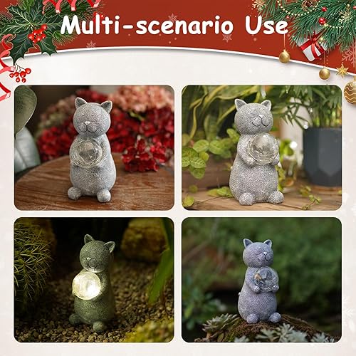 Miniatura 7 de Tiejiajiang Estatua solar de gato para decoración de jardín, regalos para amantes de los gatos, con luces LED solares miradoras, decoración de gato