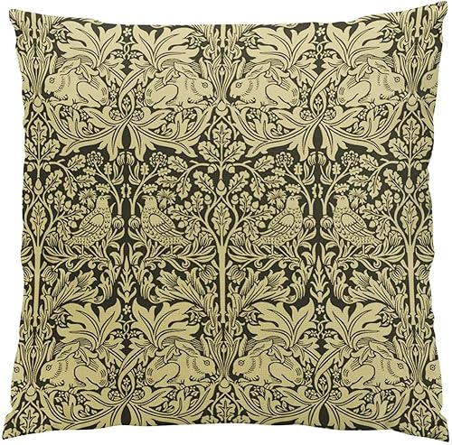 Fancy William Morris Rabbit Chintz - Funda de cojín decorativa con cremallera oculta para sofá del hogar, funda de cojín cuadrada de 16 x 16