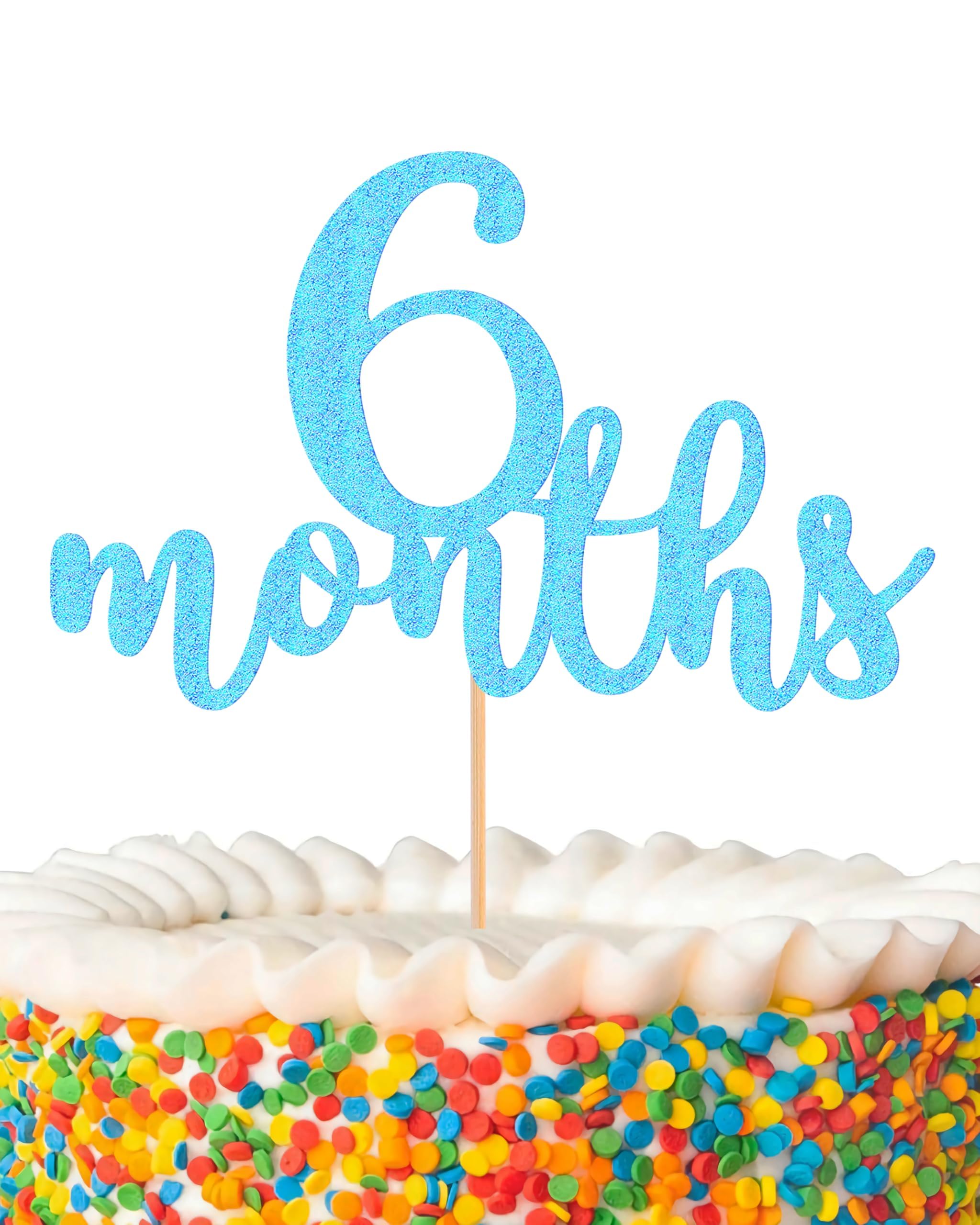 6 Months Cake Topper - Golden Glitter 1/2 Birthday Cake Decorations, Perfect for Baby Shower/Gender Reveal Party/Baby Party Photo Booth Props (Light