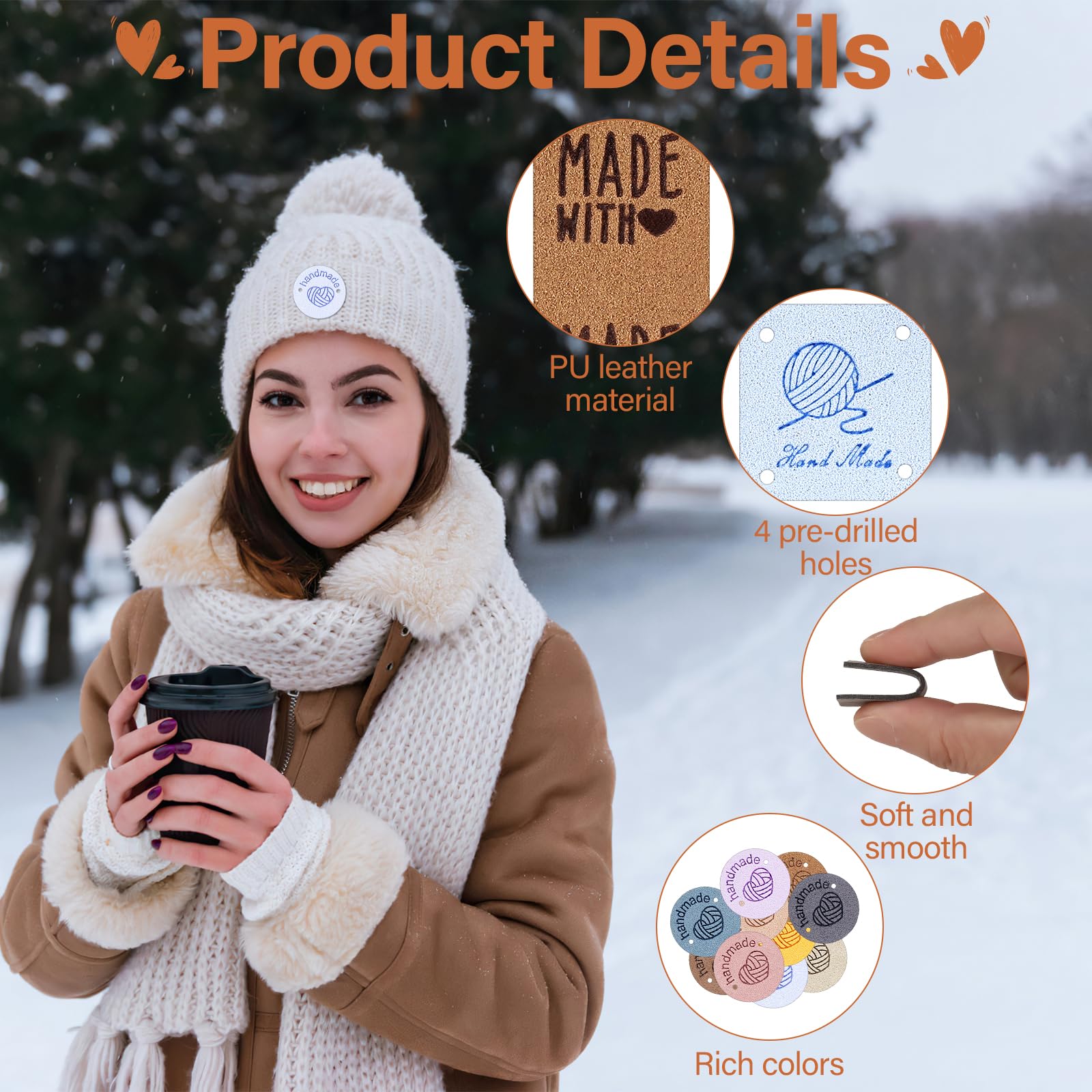 60 Etichette Da Cucire In Pelle PU - Set Per Fai Da Te Con 6 Stili Diversi Per Abbigliamento E Accessori