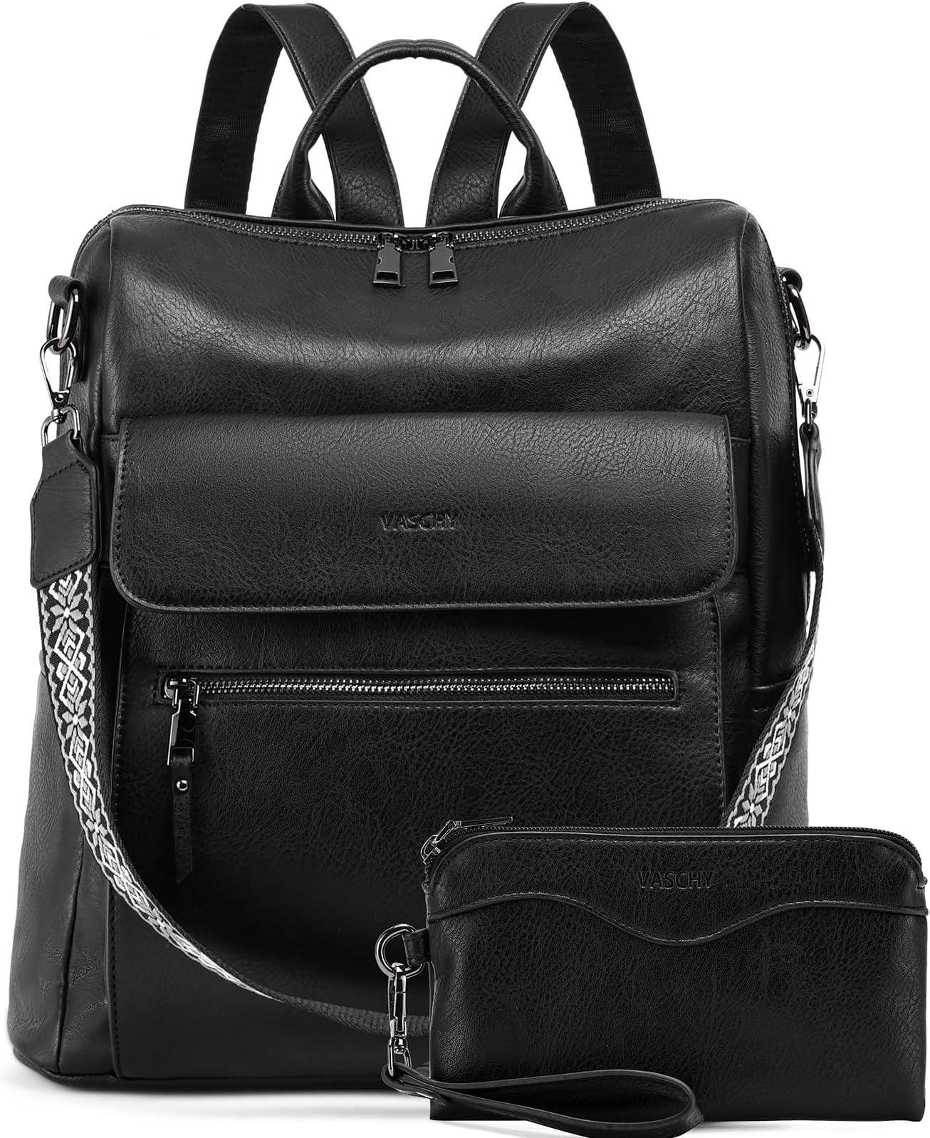 Backpack for Women, Large Vegan Leather Rucksack with Wallet Set Convertible Handbag for Travel/School/Work
