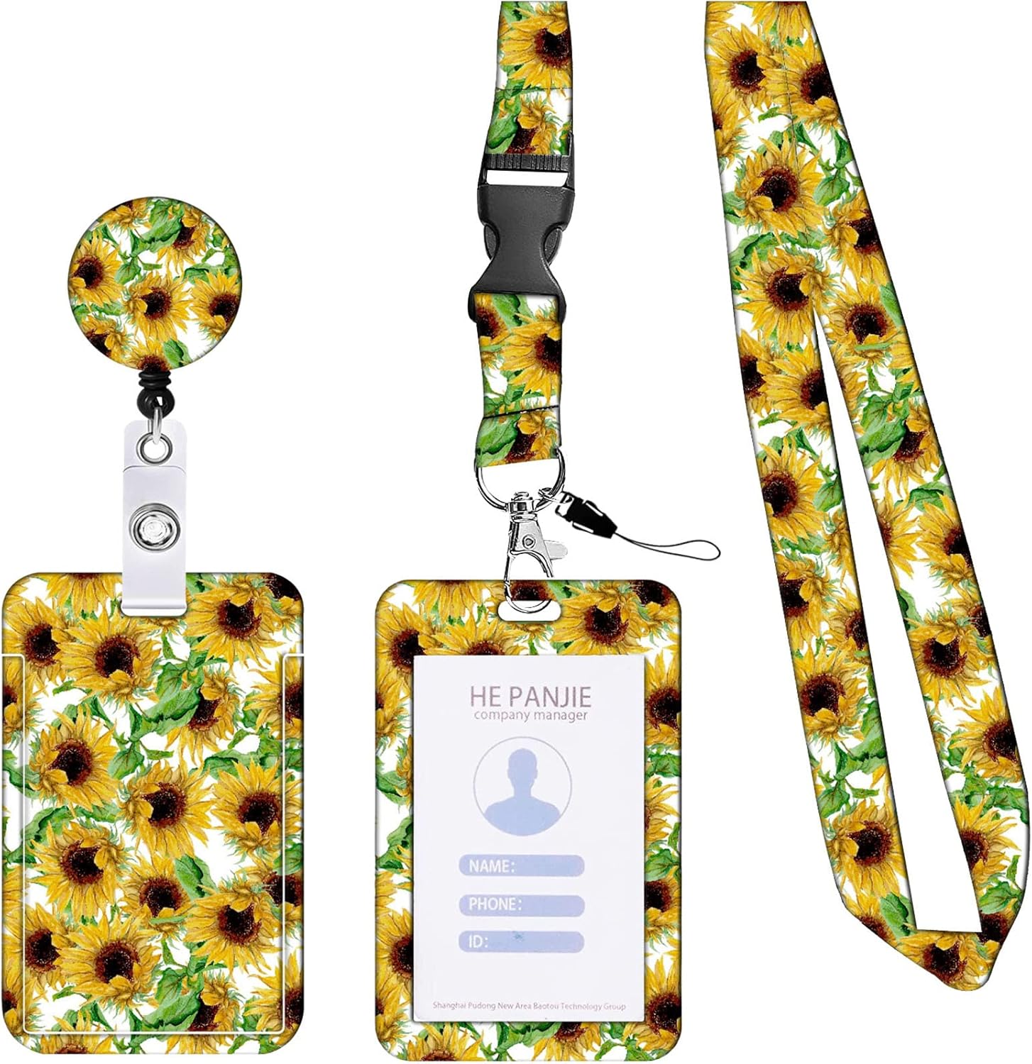 JEOPKO 1Pc Sunflower Lanyard with Card Holder, Detachable Lanyard with Card Holde and
