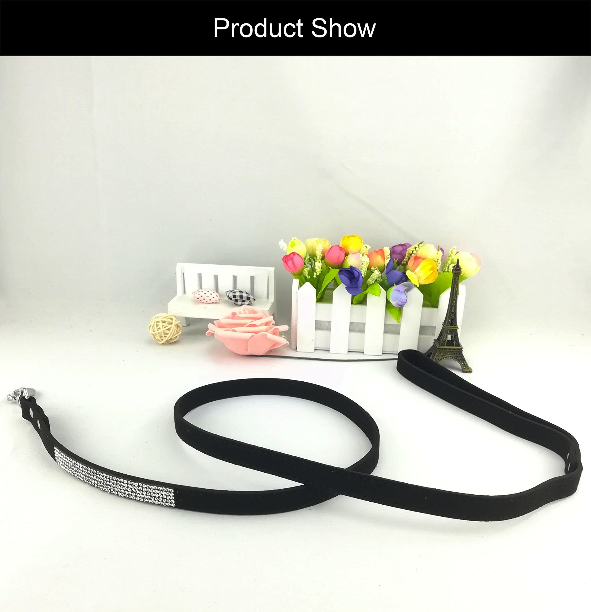 Newtensina Pets Leashes Suede Soft Puppies Leash Dog Lead with Diamante for Dogs - Black - Image 2