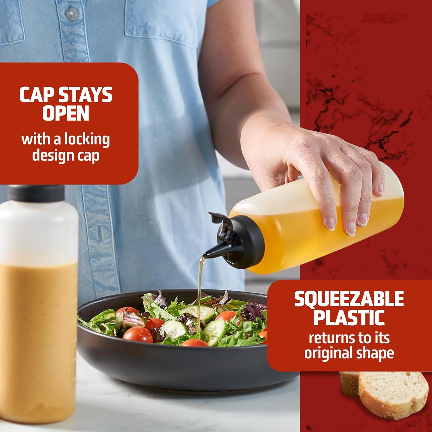 6 Pack Condiment Squeeze Bottles for Sauces and Liquids – 16 oz Plastic Refillable Squirt Bottles for Ketchup, Oils, and Condiments – Multipurpose Condiment Containers for Kitchen, BBQ & Cooking