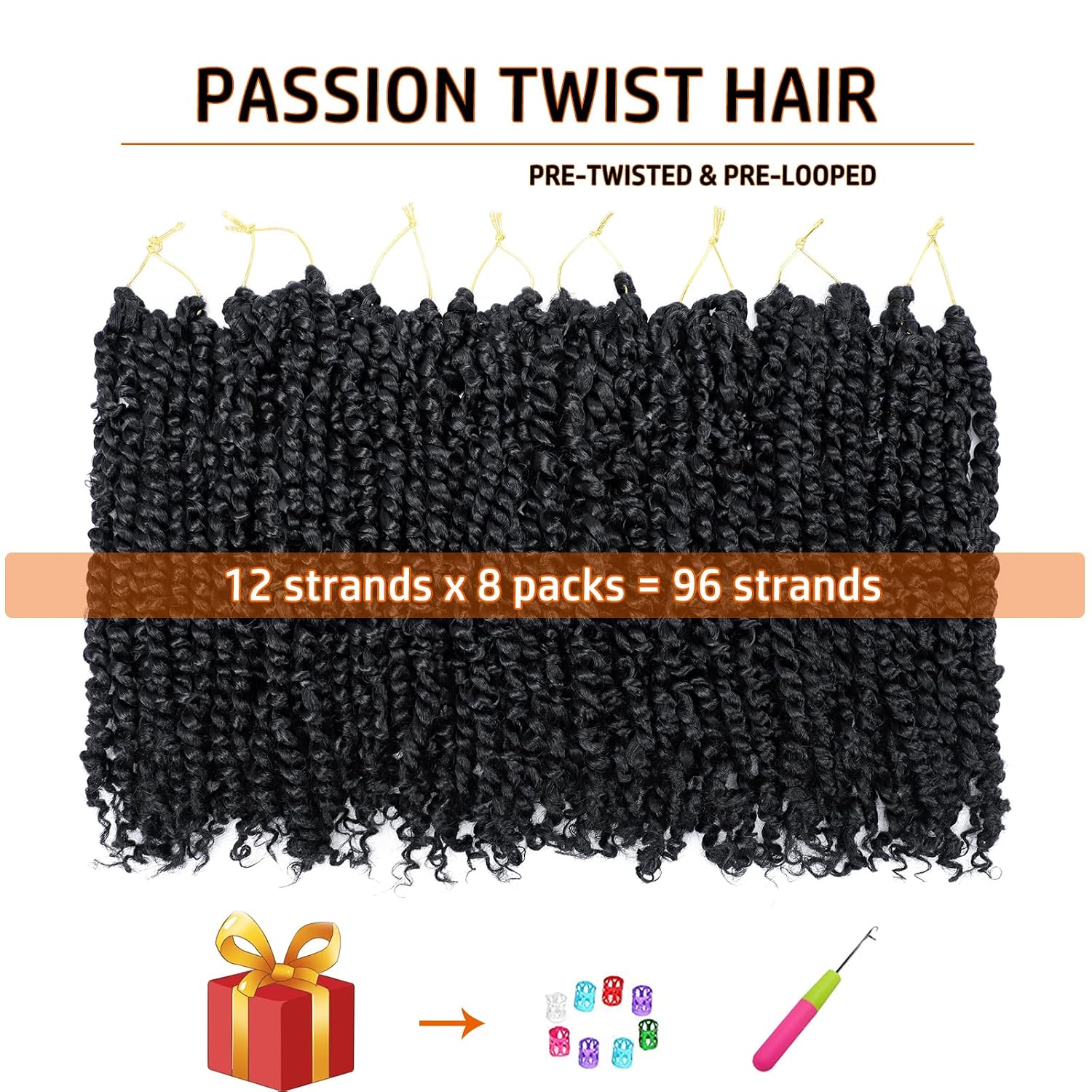 Passion Twist Hair 14 Inch Pre-twisted Passion Twist Crochet Hair for Women Pre-looped Water Wave Crochet Braids Bohemian Curly Crochet Hair Synthetic Hair Extensions 8 packs 1B