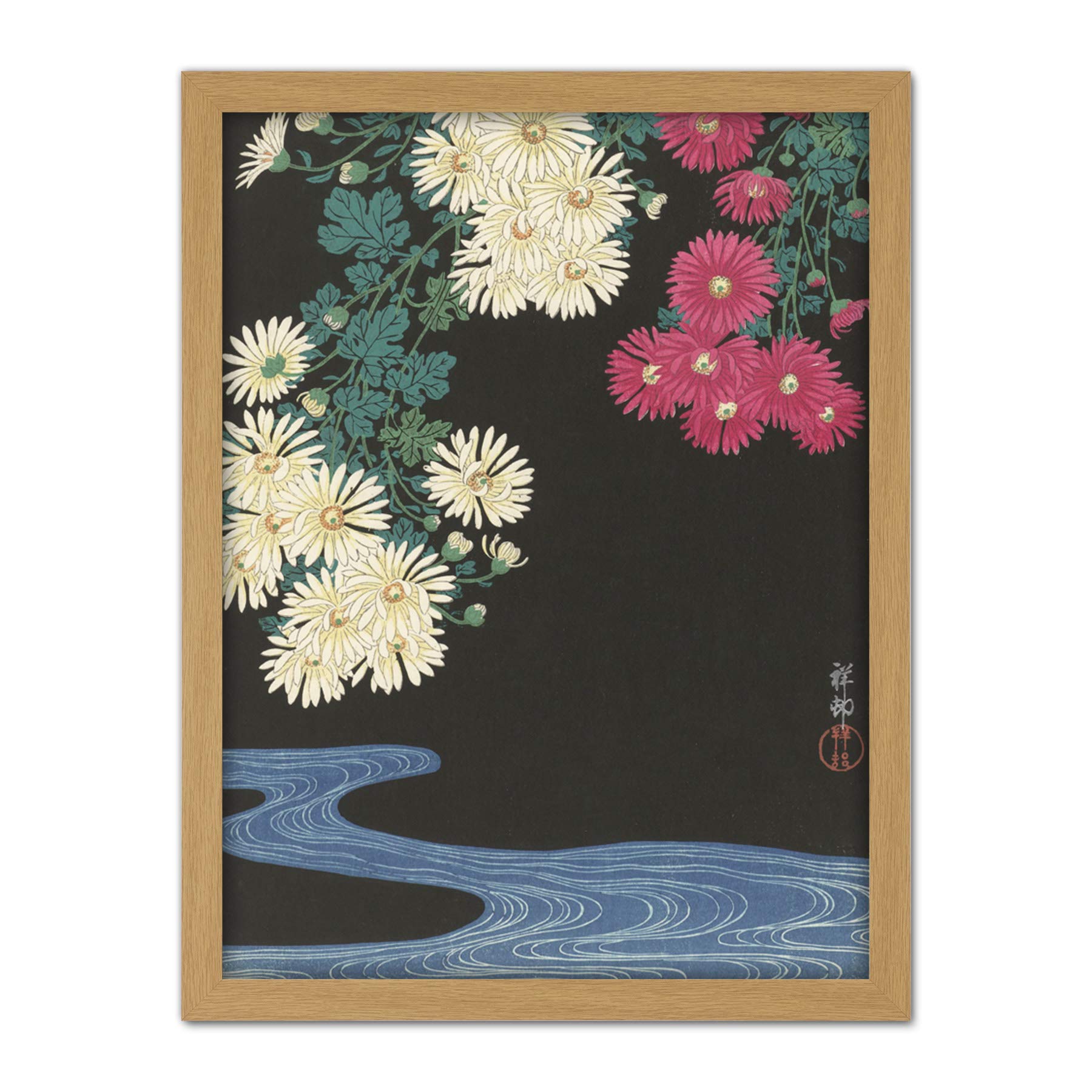 Artery8 Ohara Koson Chrysanthemums Running Water Japanese Artwork Framed Wall Art Print 18X24 Inch