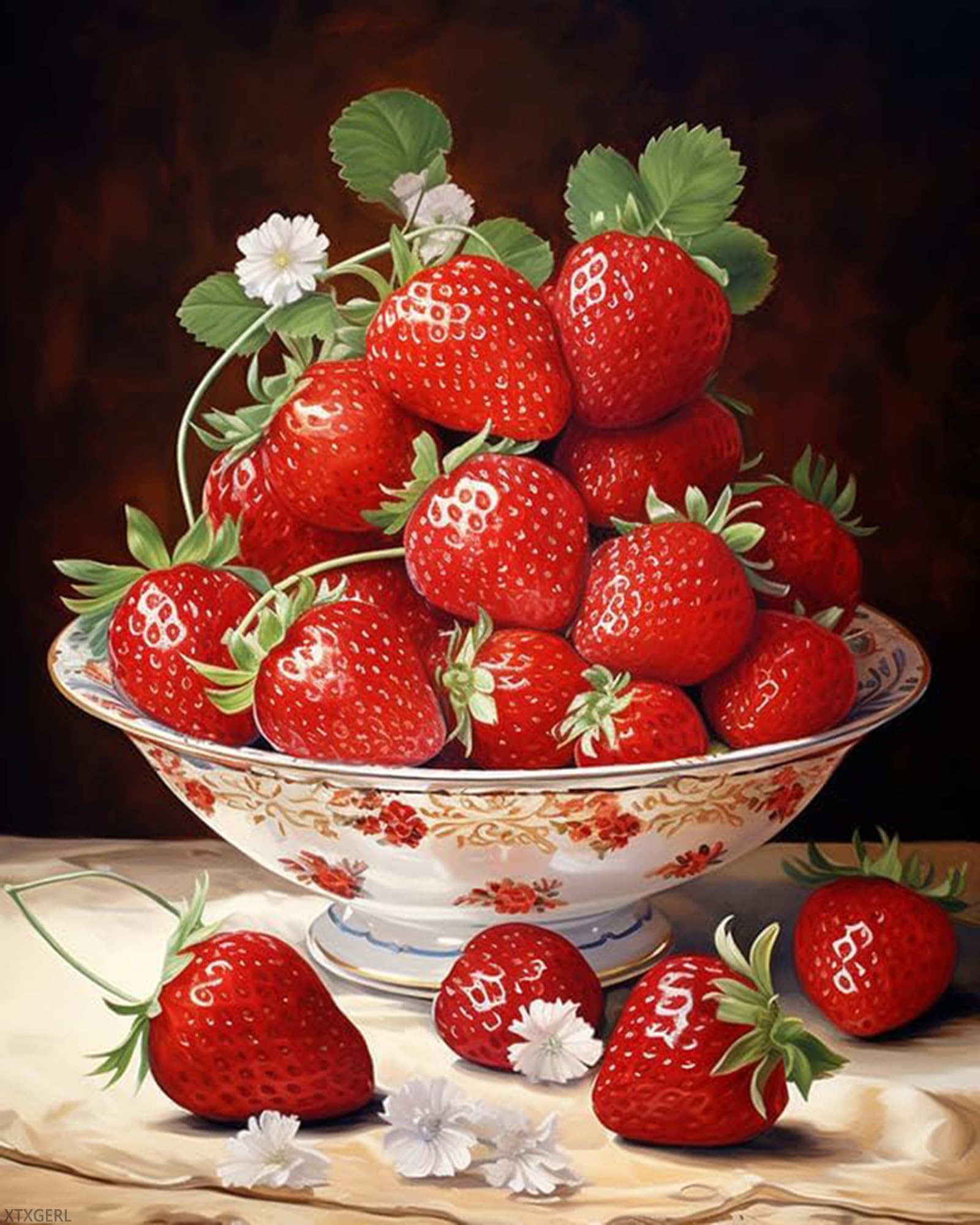 XTXGERL DIY Paint by Number for Adults, Still Life, Fruit, Strawberry Paint by Number Set with Brushes, 40x50cm, No Frame