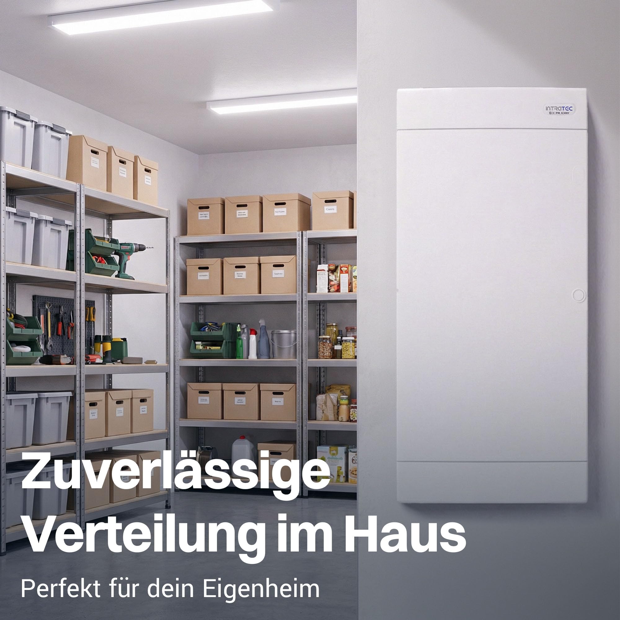 Intratec Sicherungskasten Unterputz 4 reihig – Unterputz Verteilerkasten IP40 für 48 Module mit weißer Tür und Hutschiene für einfache Elektroinstallation Zuhause & Gewerbe – 676 x 283 x 106mm