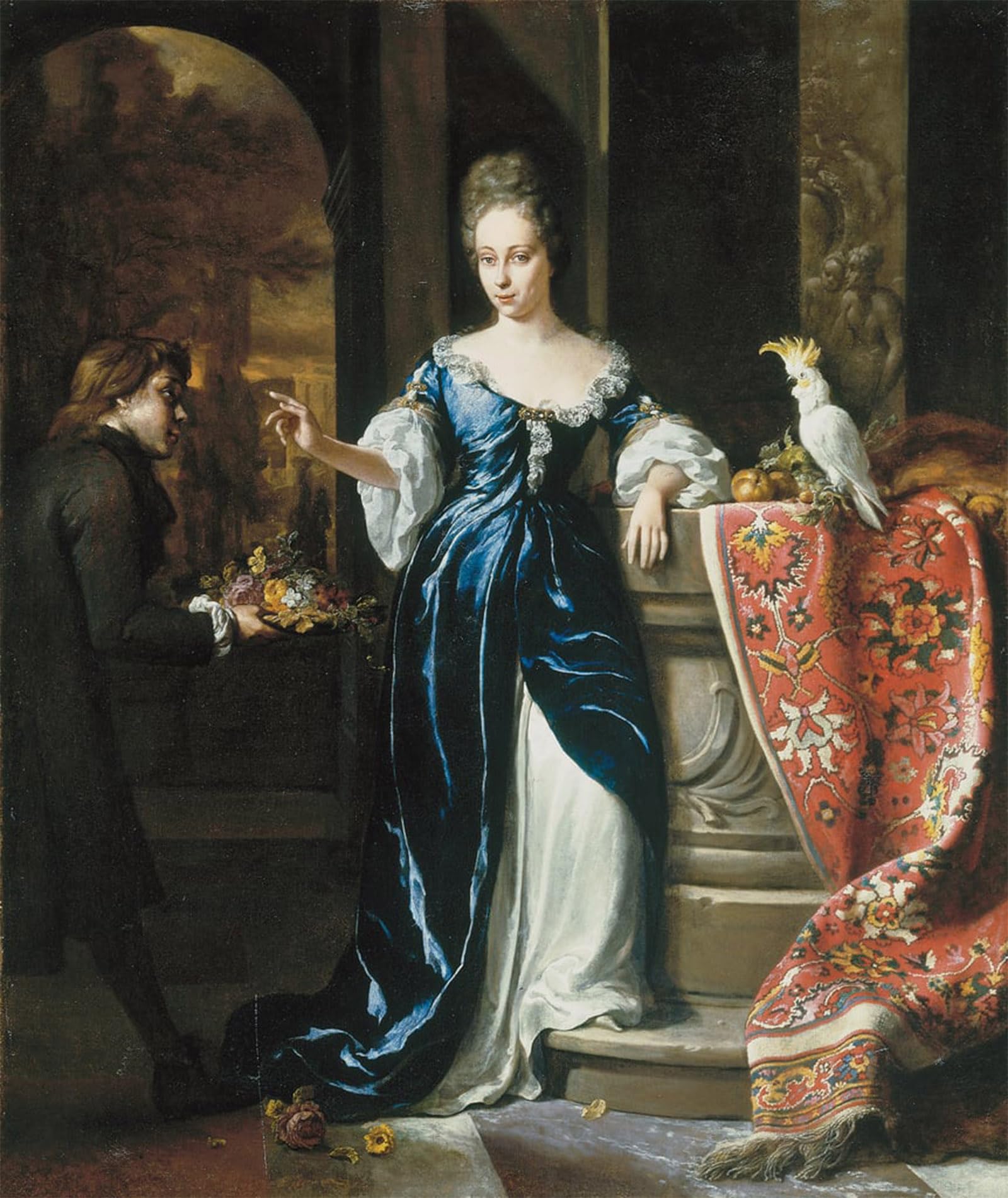 SERENDIPITP Vintage Picture Print on Canvas Wall Art Poster Portrait of Lodewina Schey in Adress with an Attendant Bearing Flowers by Jan Baptist Weenix Artwork Print Poster for Wall Decor 60x90cm