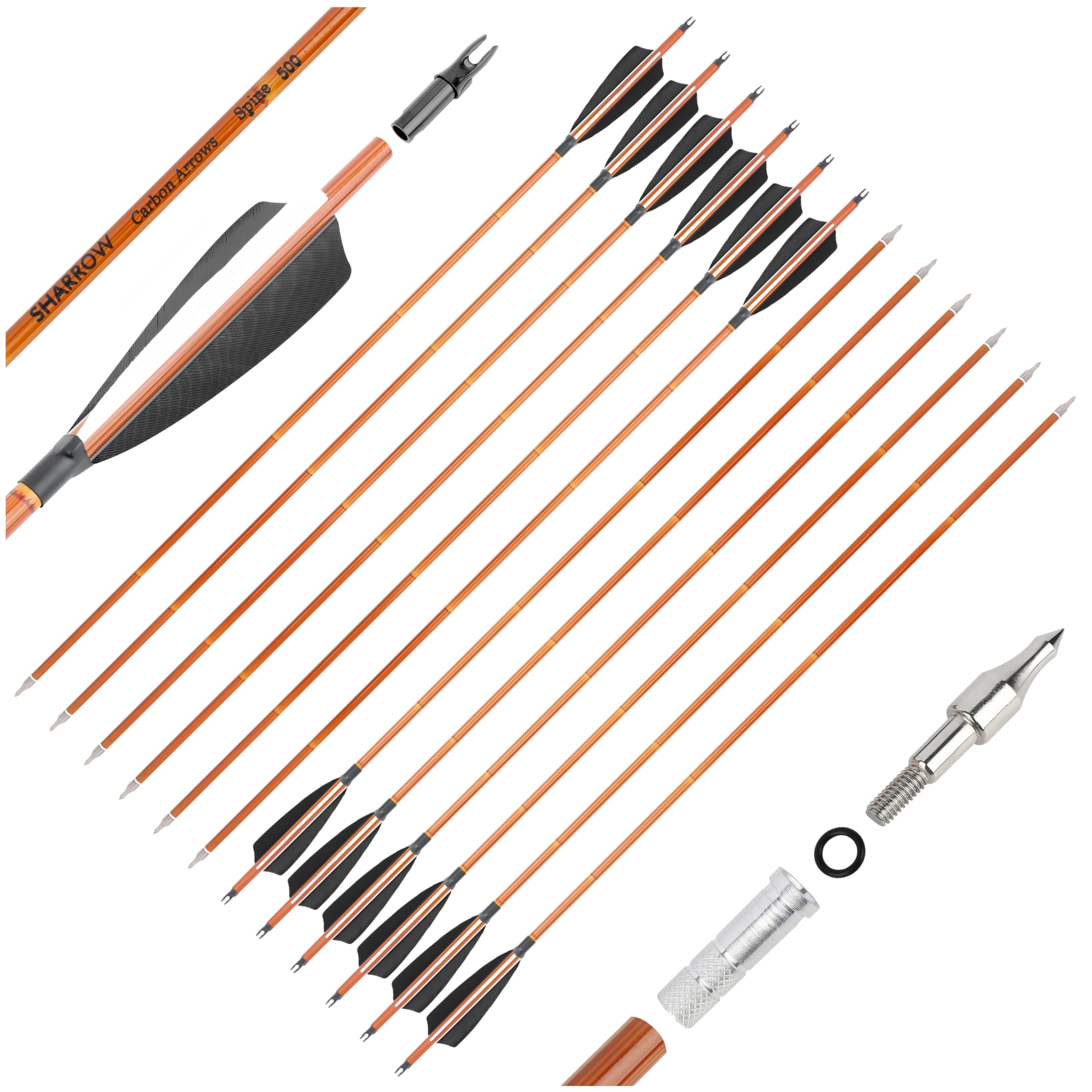 12 Flechas de Tiro con Arco Flecha híbrida Profesional de Carbono con Pluma Natural de 4 Pulgadas SP500 Ideal para competiciones y Entrenamientos competitivos en Interiores y Exteriores — view 8