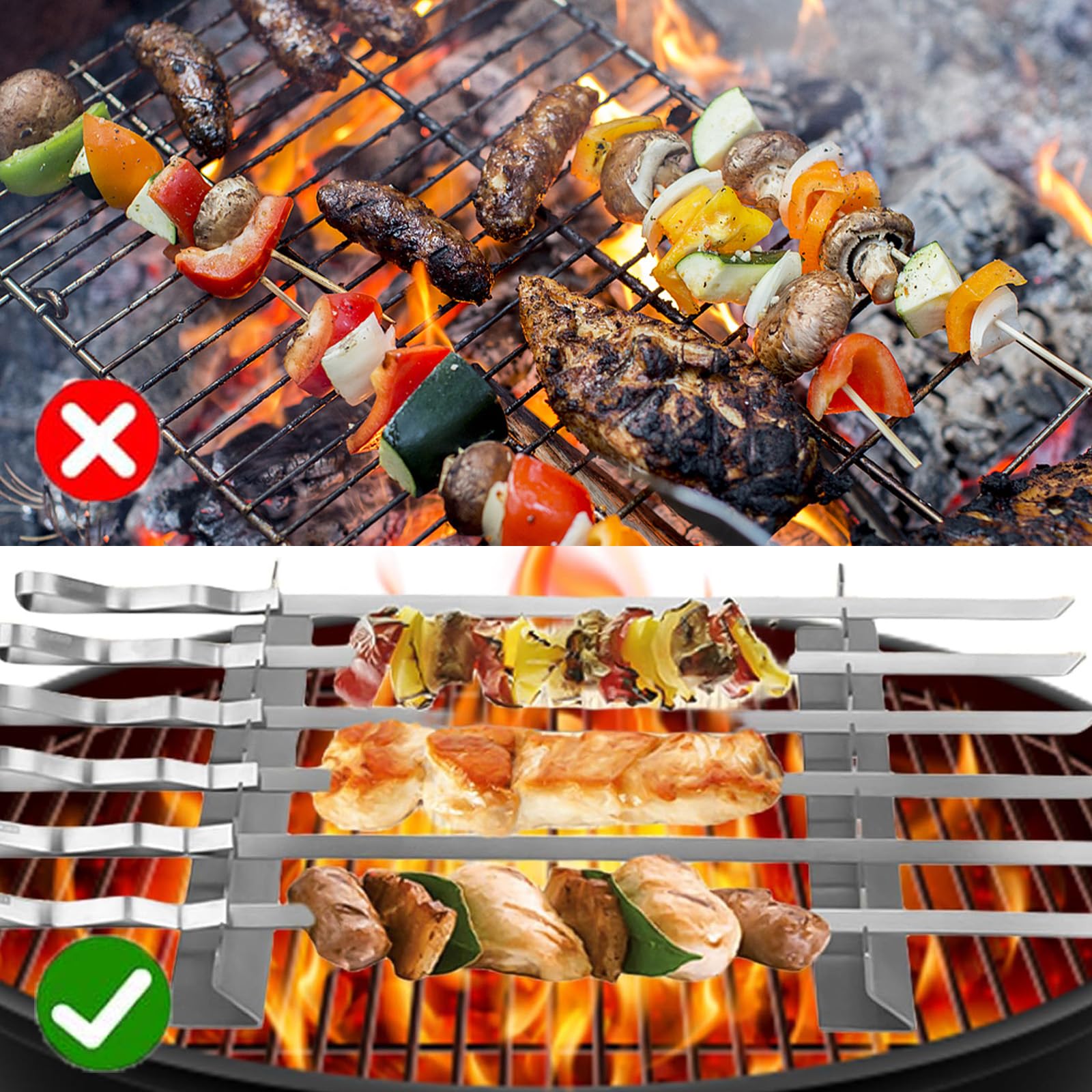 4 pezzi Supporto per Spiedini per Barbecue, Supporto per Barbecue per 6 Spiedini, Spiedini Acciaio Inox, Griglia Spiedini Rack, Accessori per Spiedi di Carne per Barbecue, per Spiedini per Esterni