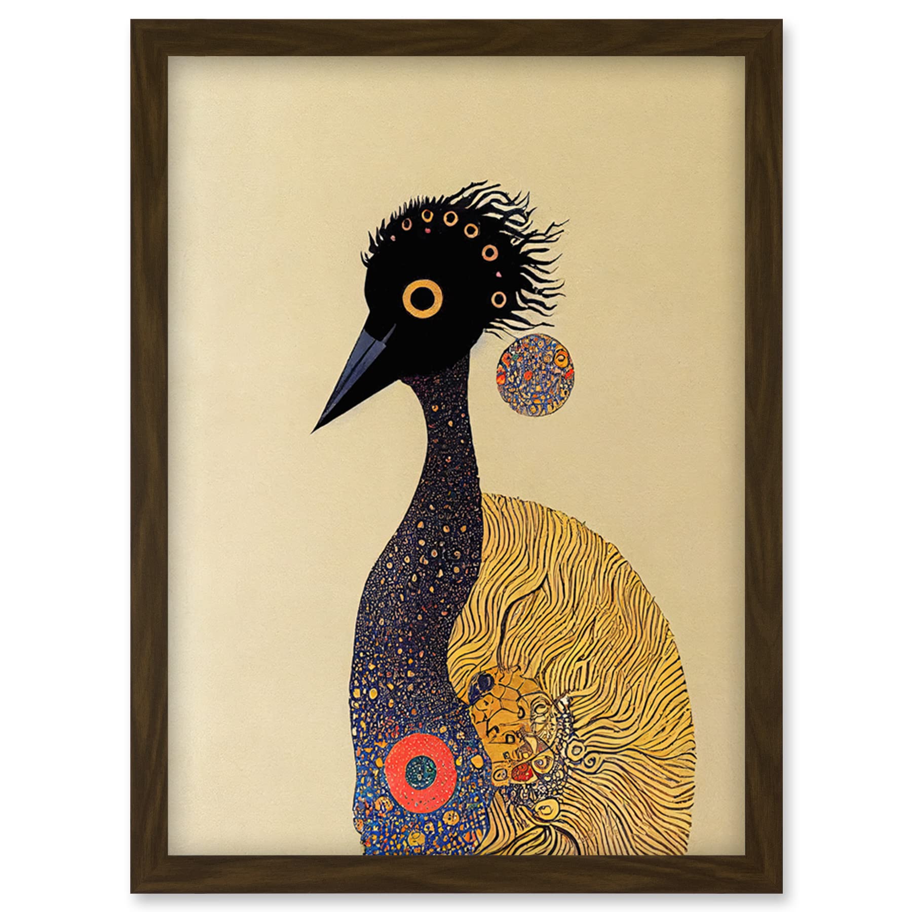 Wee Blue Coo Surreal Abstract Ostrich Emu Klimt Style Painting Artwork Framed Wall Art Print A4