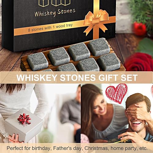 Miniatura 6 de Juego de 8 piedras de whisky con caja de regalo de madera para los amantes del whisky, gran regalo de whisky para hombres, papá, marido, amigo,