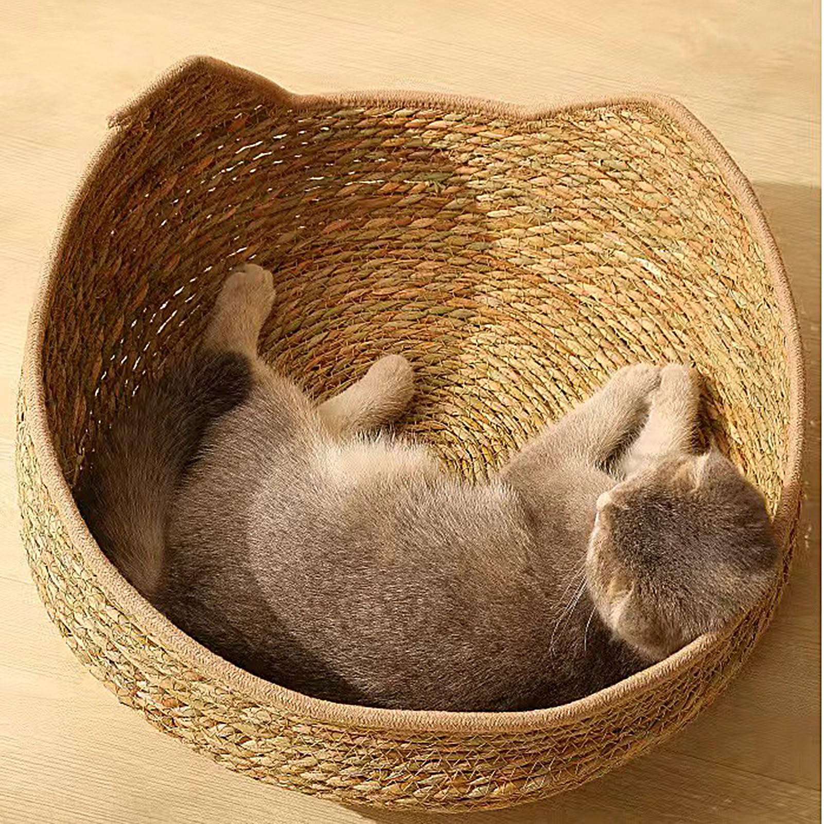 Cuccia per gatti in rattan, 35 cm, rotonda, in rattan fatto a mano, con in cotone, per tutte le stagioni