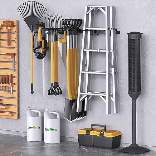 Miniatura 4 de Venkuber Almacenamiento de garaje, organizadores de herramientas de jardín, soporte de escoba de montaje en pared, colgador de pala, estante de