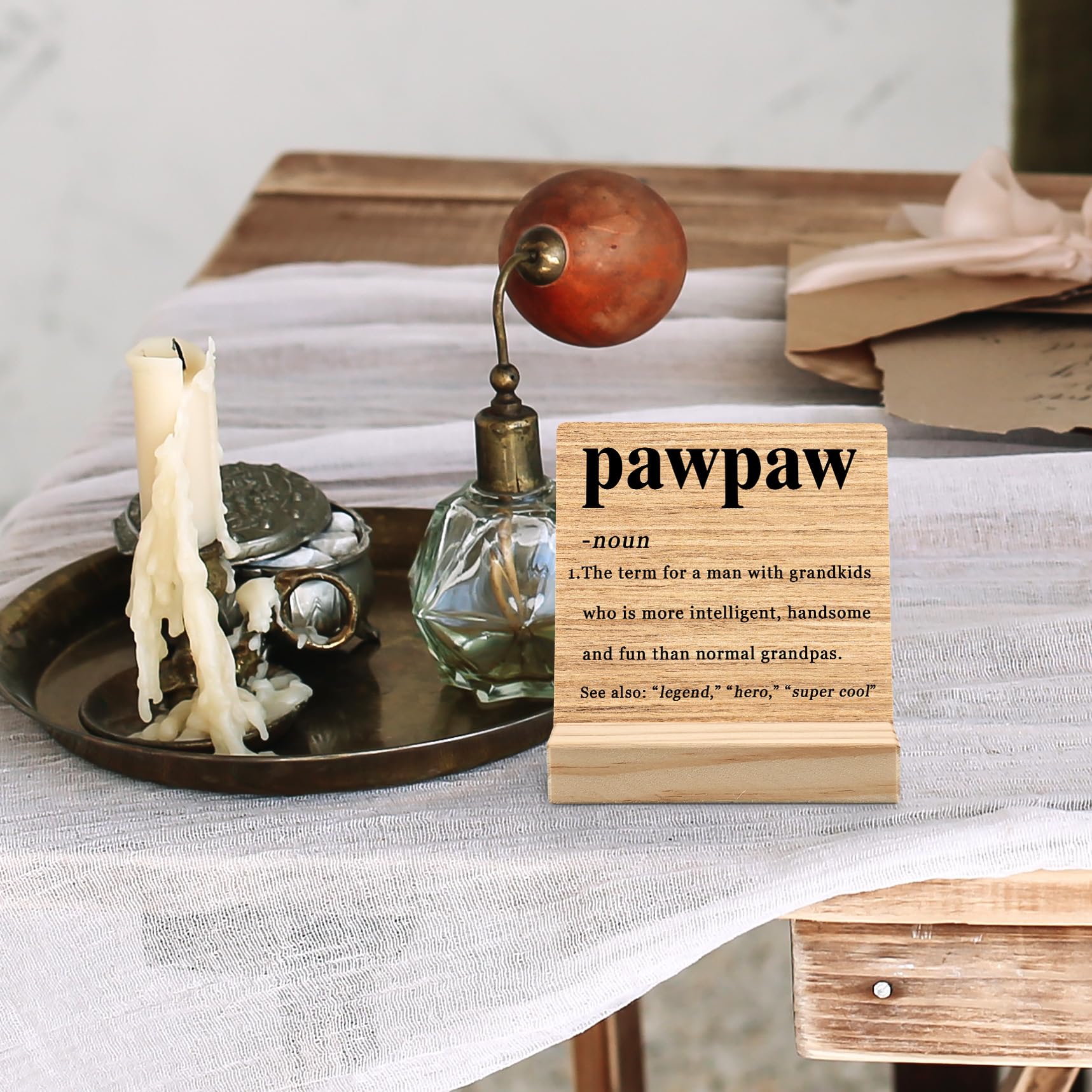Pawpaw Gifts Desk Decor, Fathers Day Christmas Gift for Grandpa Grandfather Pawpaw Gifts from Grandkids Wood Plaque, PawpawDefinition Wooden Plaque Sign with Wood Stand for Home Office