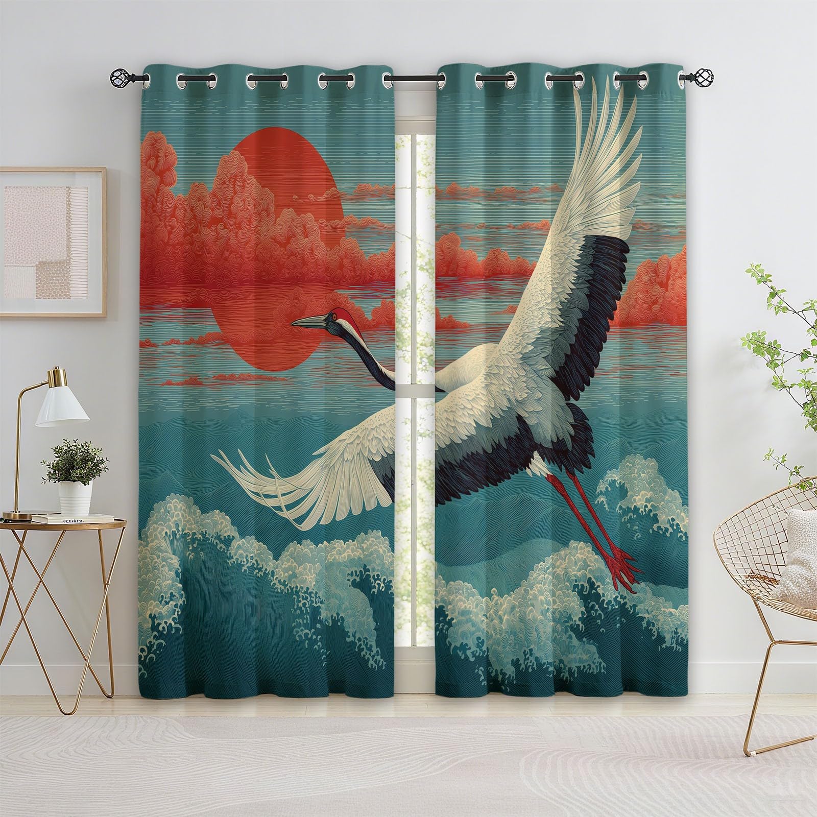 2 Paneles 260 Pulgadas de Largo, Animal Oriental Nubes propicias Estilo japonés 100% Cortinas Opacas para Dormitorio y Sala de Estar, con Aislamiento Térmico Cortinas Ahorro de energía