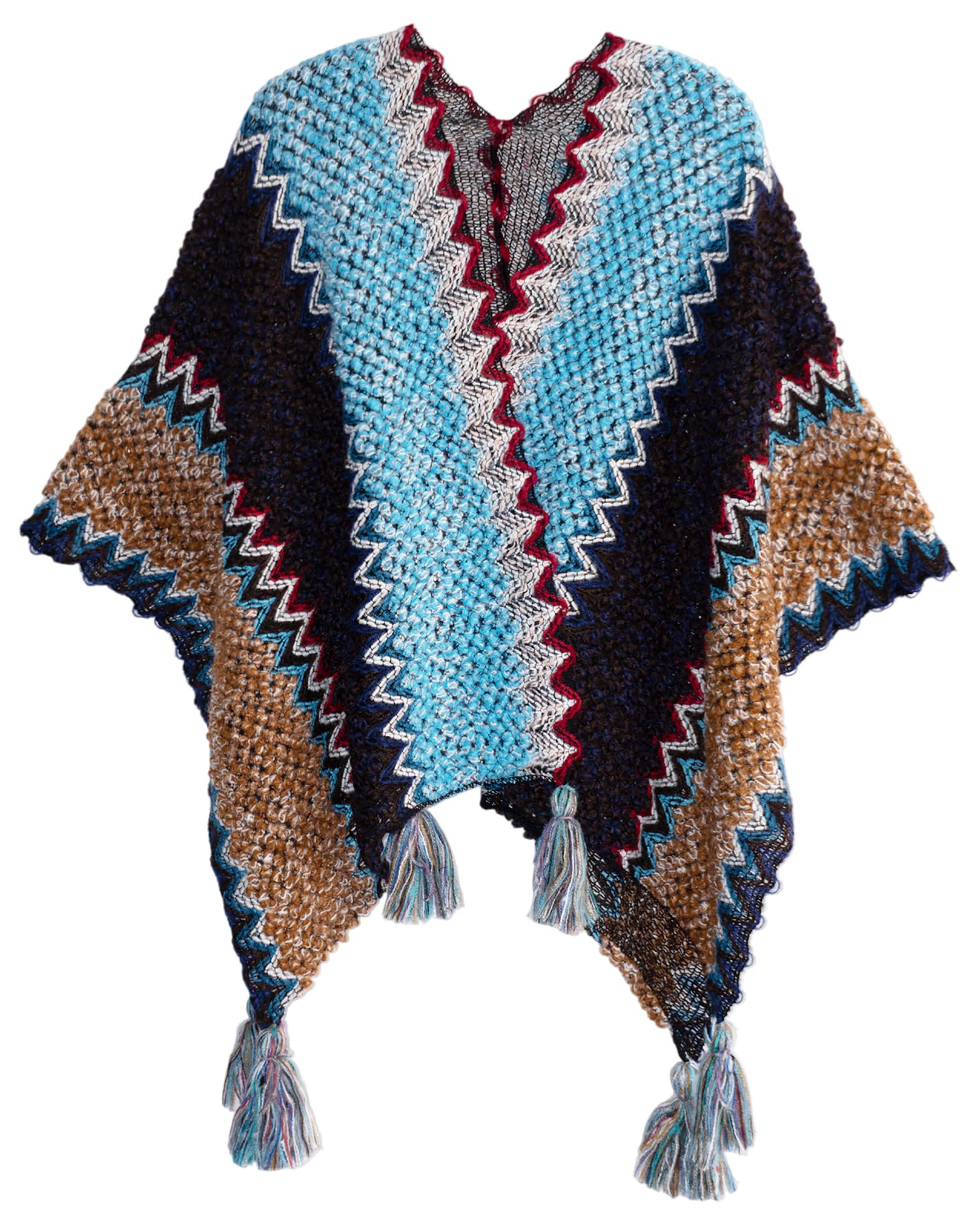 urban coco Women's knit Vintage Ethnic Tassel stripe Poncho Shawl-picture-44