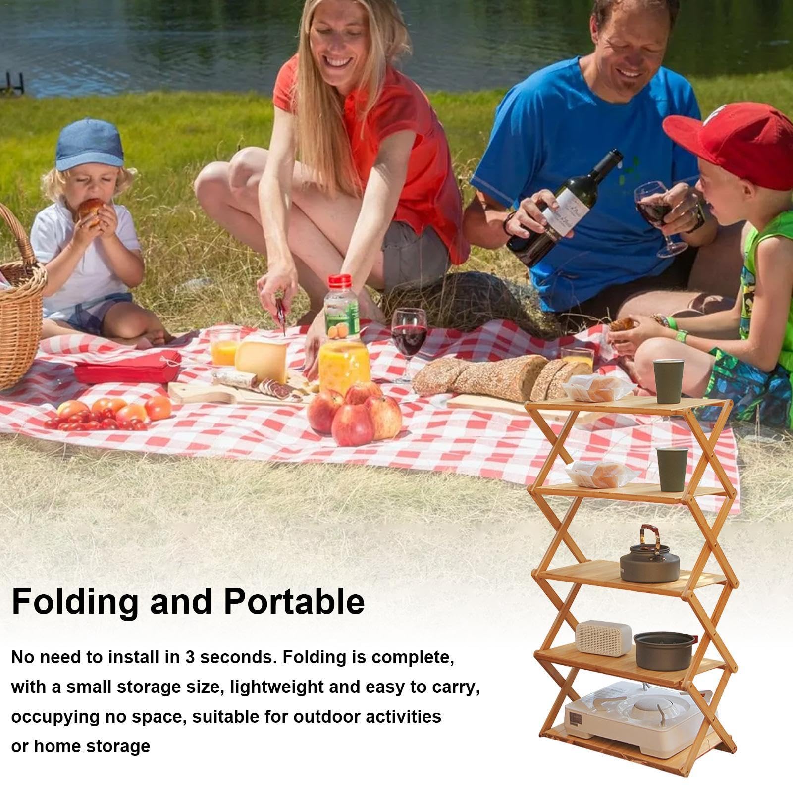 Faltbarer Campingtisch | Mehrschichtiger Holz-Picknicktisch | Faltbarer Picknick-Biertisch | Tragbarer Picknicktisch für Hof, Garten, Terrasse, Balkon, Schlafzimmer, VUYGSOV59BA3SKUAIP8S