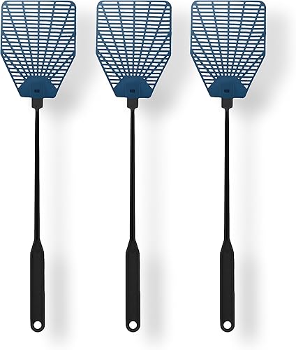 Matamoscas de goma, paquete de matamoscas largo, matamoscas resistente, colores negro y azul (paquete de 3)