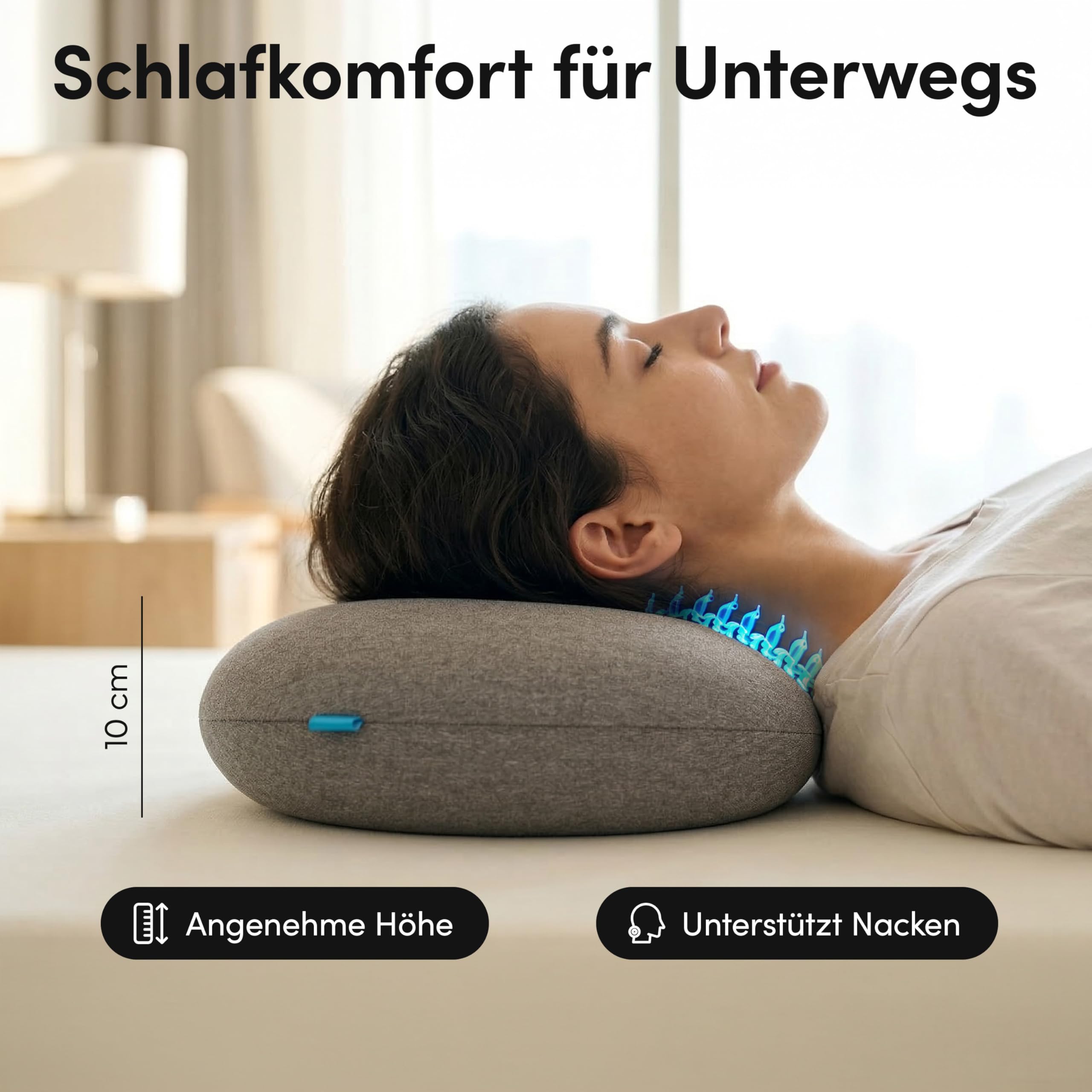 NEOLYMP Reisekissen Memory Foam 50x30x10 cm - kompaktes ergonomisches Kissen atmungsaktiv & waschbar mit Tragetasche - Camping Kissen & Flugzeug Kissen fürs Reiseformat (Reisekissen)