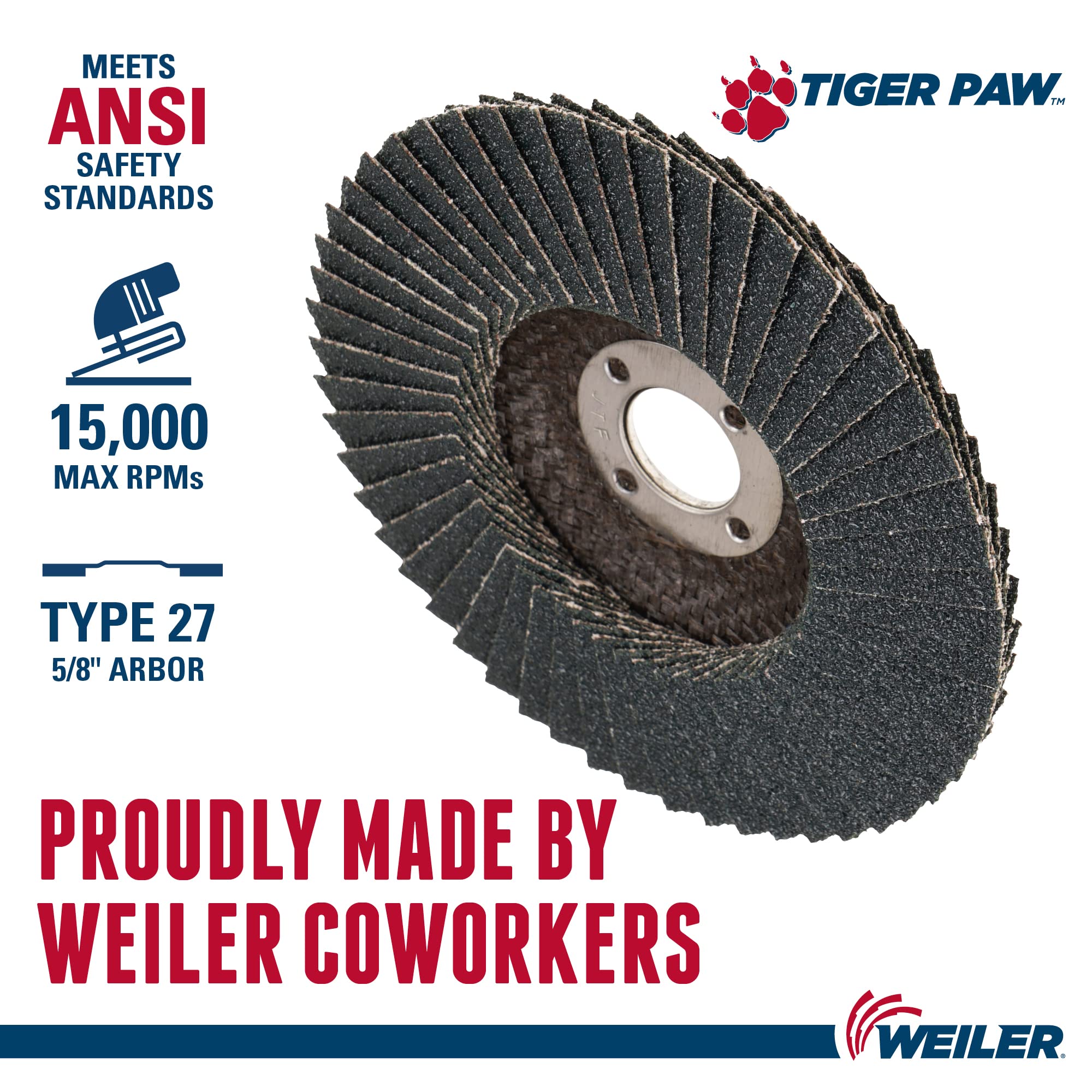 Weiler Tiger Paw Disco abrasivo de alto rendimiento, 60 Grit, 10