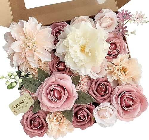 Roses Artificial Flowers Pink Bouquets Box Set for DIY Bridal
