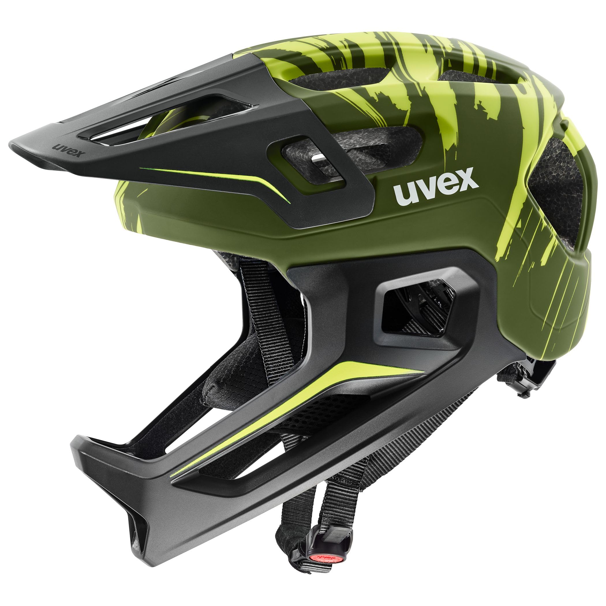 uvex react jr. fullface - lightweight bike helmet for kids - individual fit - washable interior - dark olive matt - 52-56 cm