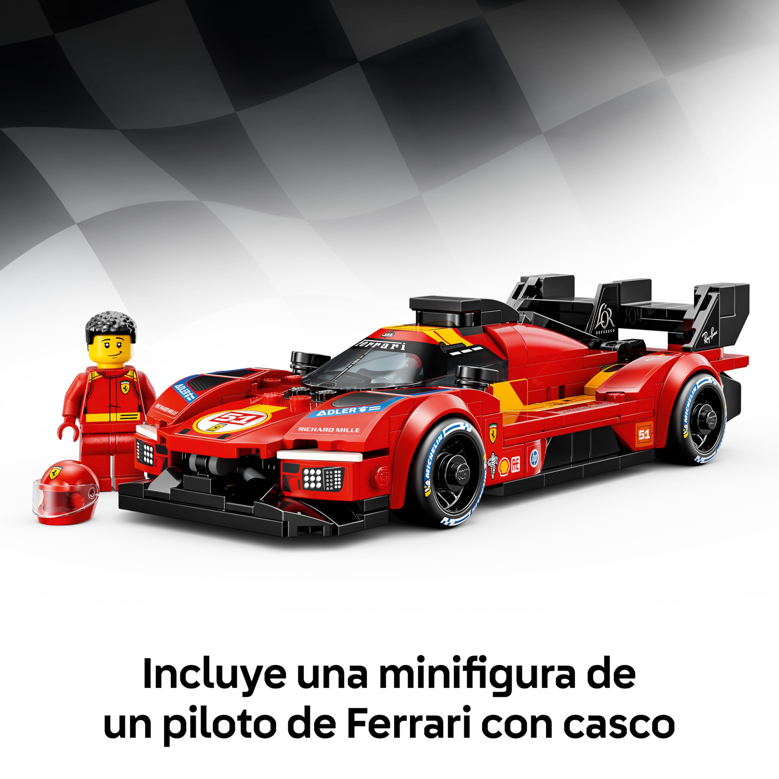 LEGO Speed Champions Ferrari 499P Coche de Carreras de Juguete - Kit de Maquetas con Minifigura de Piloto Coleccionable - Merchandising Deportivo - Regalo para Niños de 9+ Años y Fans - 77261