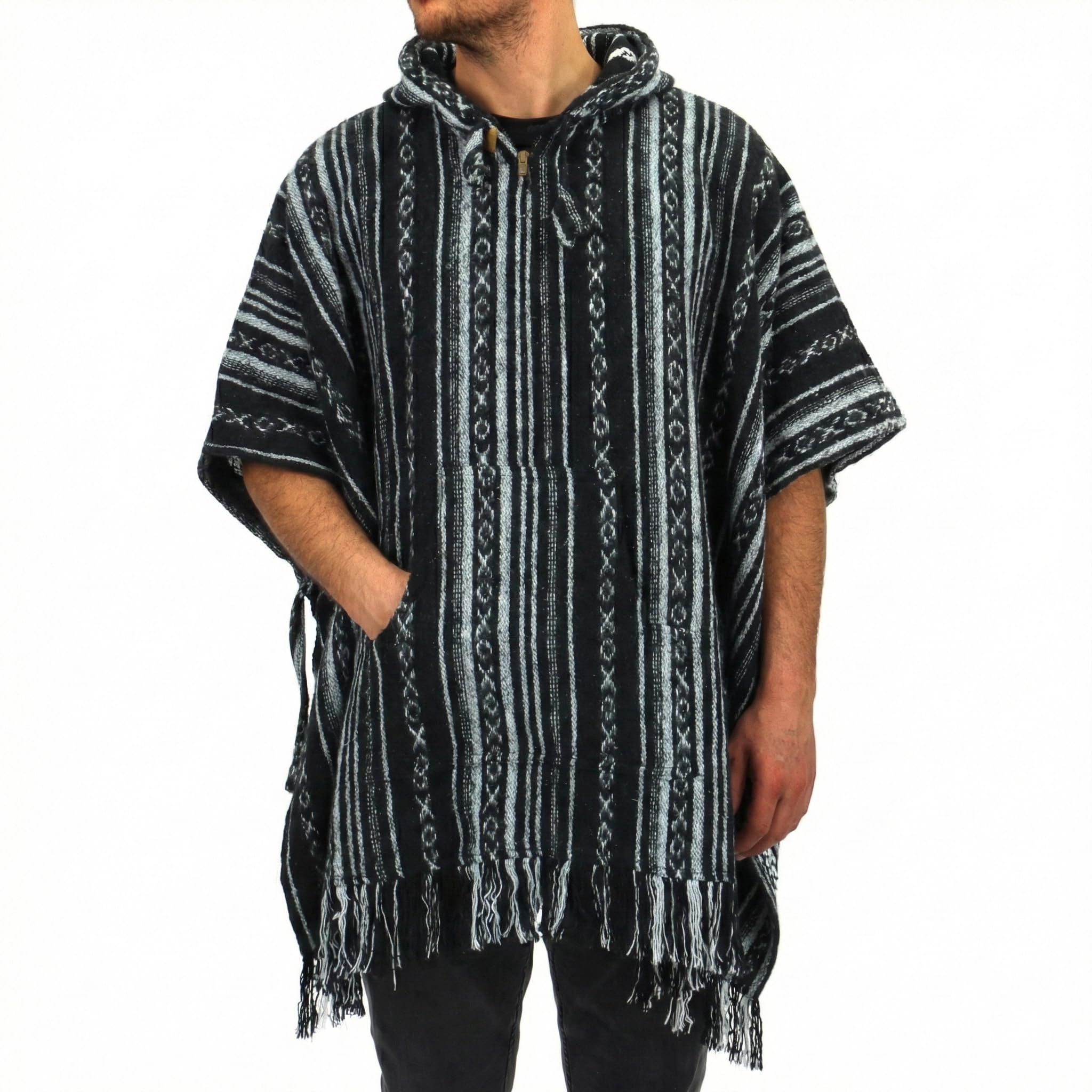 Loudelephant Unisex Black Diamond 100% Woven Gheri Cotton Mexican Style Hooded Poncho One Size For Men Women Lounging Warm Cold Water Robe Cover Change