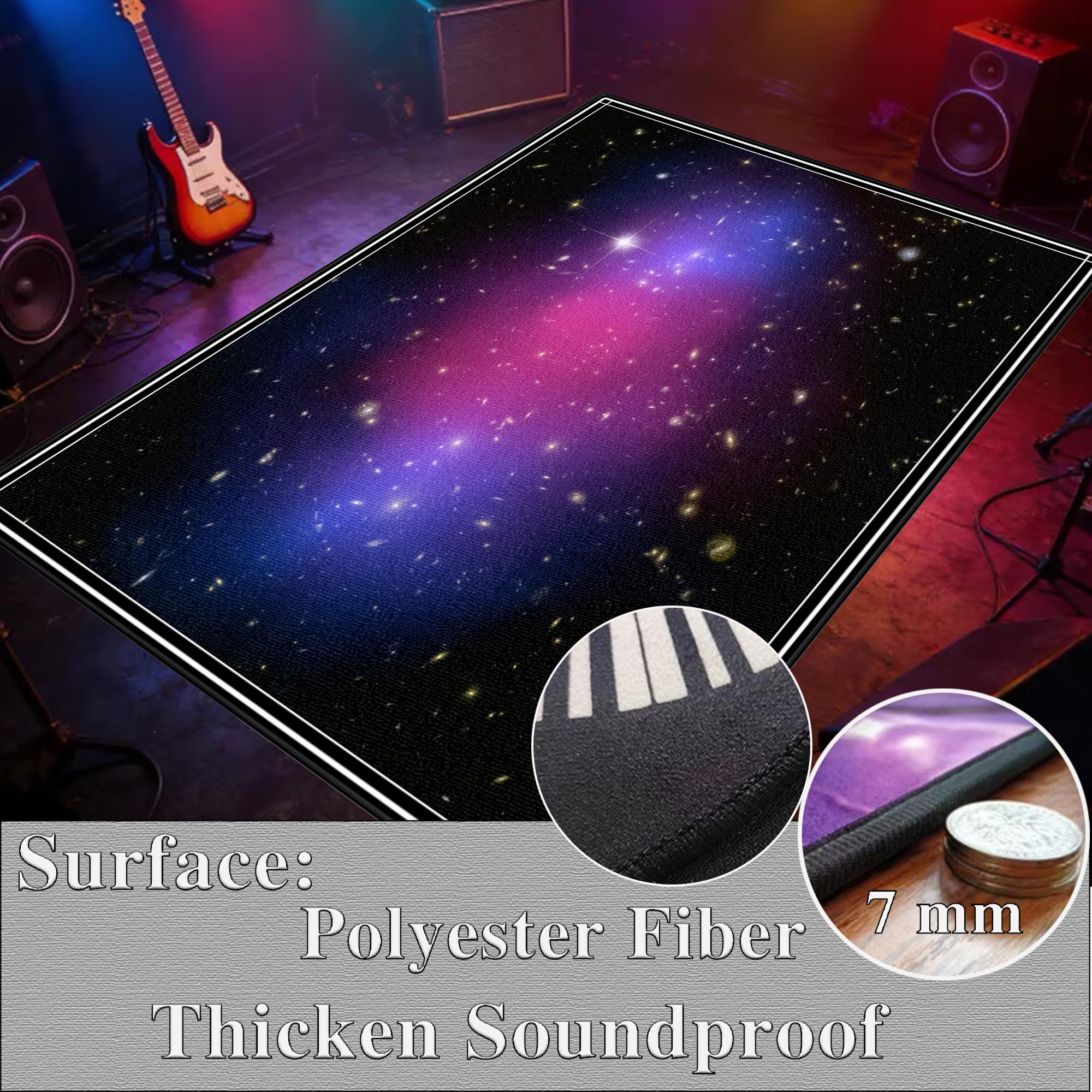 Drum Teppich Schlagzeugteppich, Elektrisches Schlagzeug Teppich Teppiche, Professionelles rechteckiges Schallschutz Teppich Elektronisches Jazz Schlagzeug Kit für Bass Snare Drum Matte 140 x 120 cm