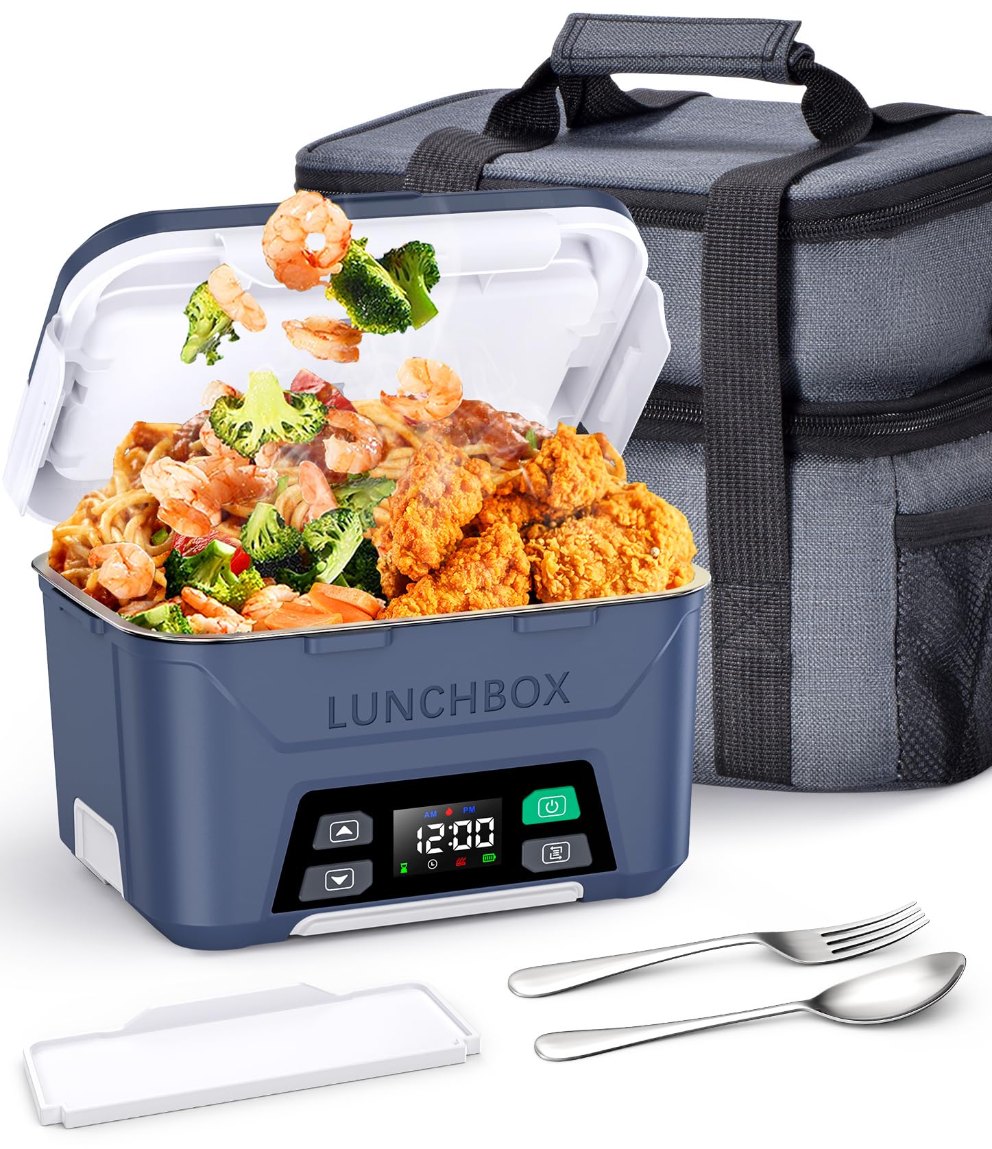 Photo 1 of Docusvect Rechargeable Heated Lunch Box for Men, 1.3L Cordless Electric Lunch Box for Adults with Smart Scheduled Heating, Portable Food Warmer with Complete Accessories