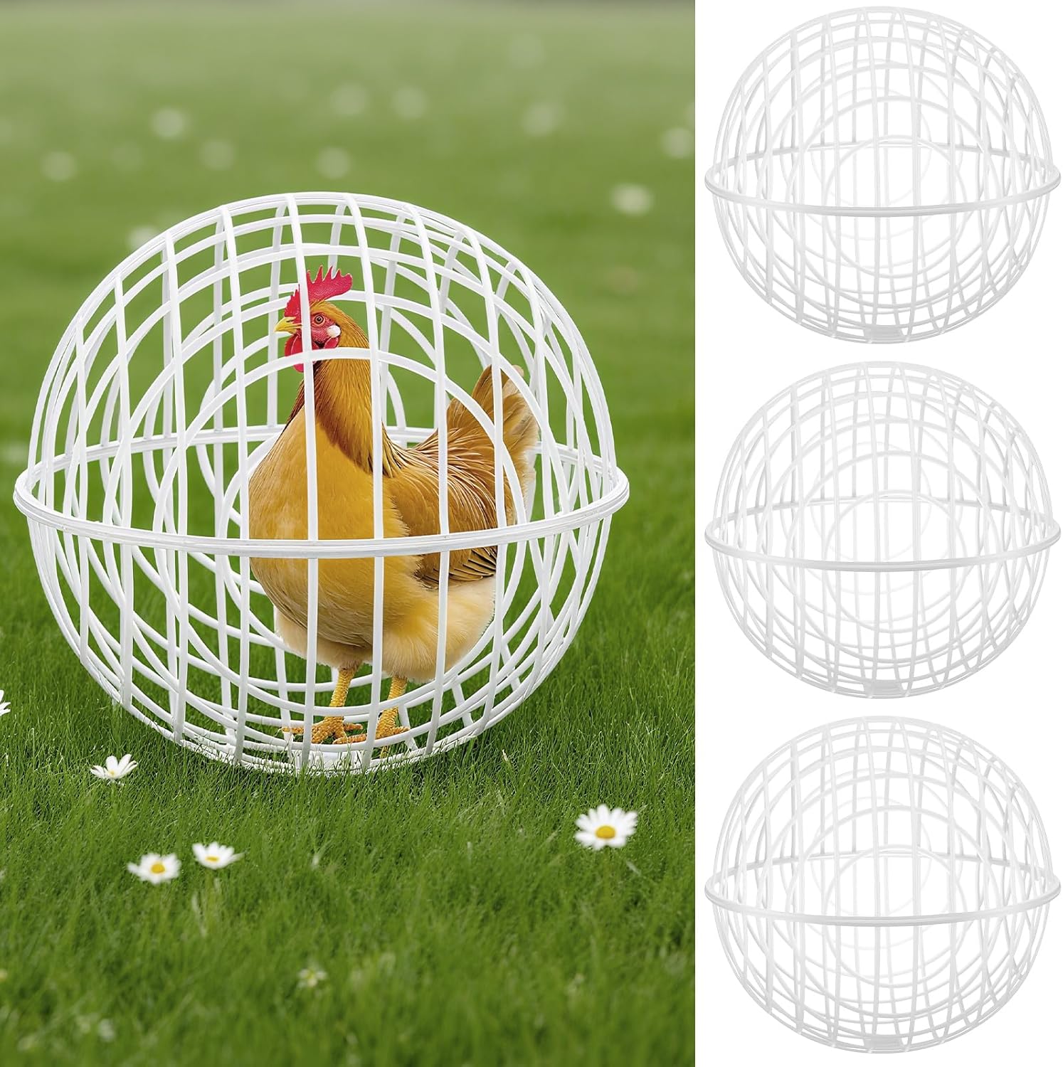 Leinuosen 4 Pack Chicken Ball Cage 15.75'' Movable Mesh Chicken Coops Plastic Detachable Rabbit Hutch Rolling Safety Cage Prevents Dog Bites Horse Trampling for Chicks Rabbits Birds Ducks Outdoor