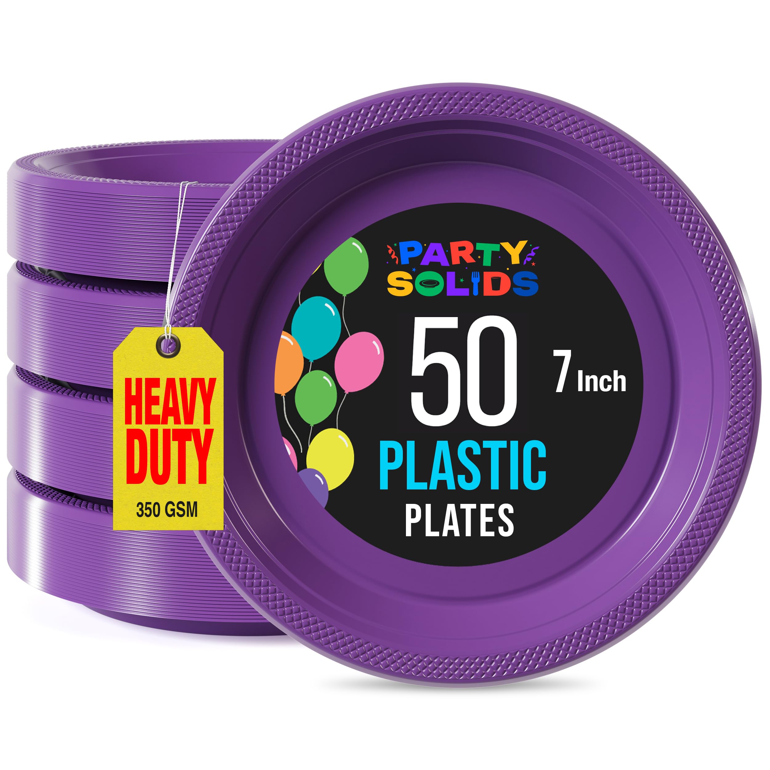 Exquisite Party Solids Purple Plastic Plates For Party Supplies 7" Purple Disposable Plates Heavy Duty 50 Pcs Plastic Dinnerware Sets Heavy Duty 350