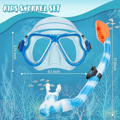 Miniatura 6 de Juego de esnórquel para niños de 6 a 14 años, equipo de esnórquel para niños con parte superior seca, antifugas, antivaho, vista panorámica, máscara