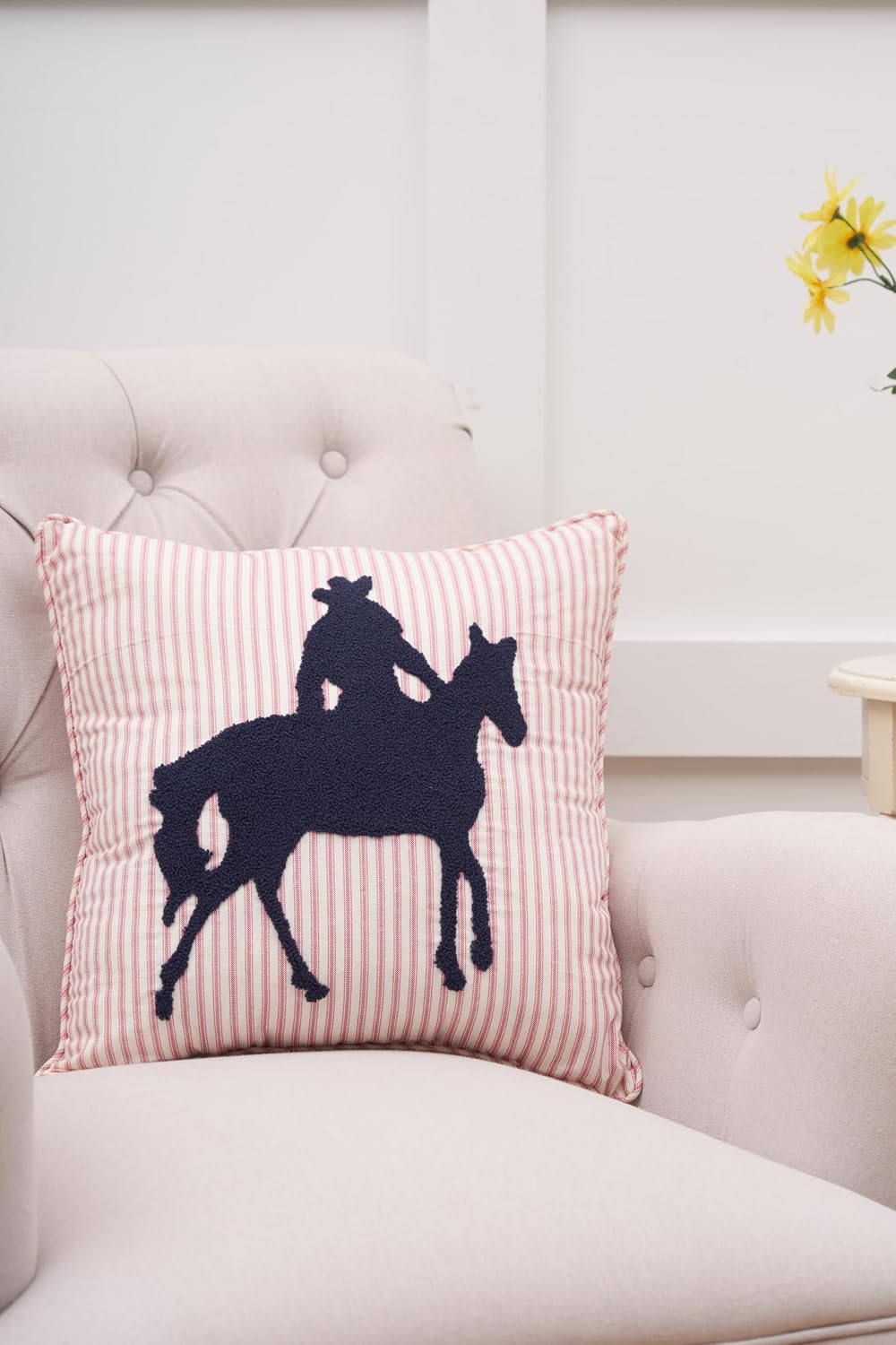 C&F Home Cowboy & Horse Tufted Accent Throw Pillow 18" x 18" Home Indoor Outdoor Couch Decor Decoration 18" x 18" Pink