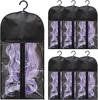 Hadwoer 6-Pack Wig Storage Bags with Hanger - Dust-Proof Holders for Hair Extensions, Multiple Wigs & Accessories