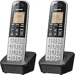 Panasonic Telefone sem fio compacto com DECT 6.0, LCD âmbar de 1,6' e teclado HS iluminado, bloco de chamadas, identificador de chamadas, vários idiomas de exibição - 2 aparelhos - KX-TGB812S (preto/prata)
