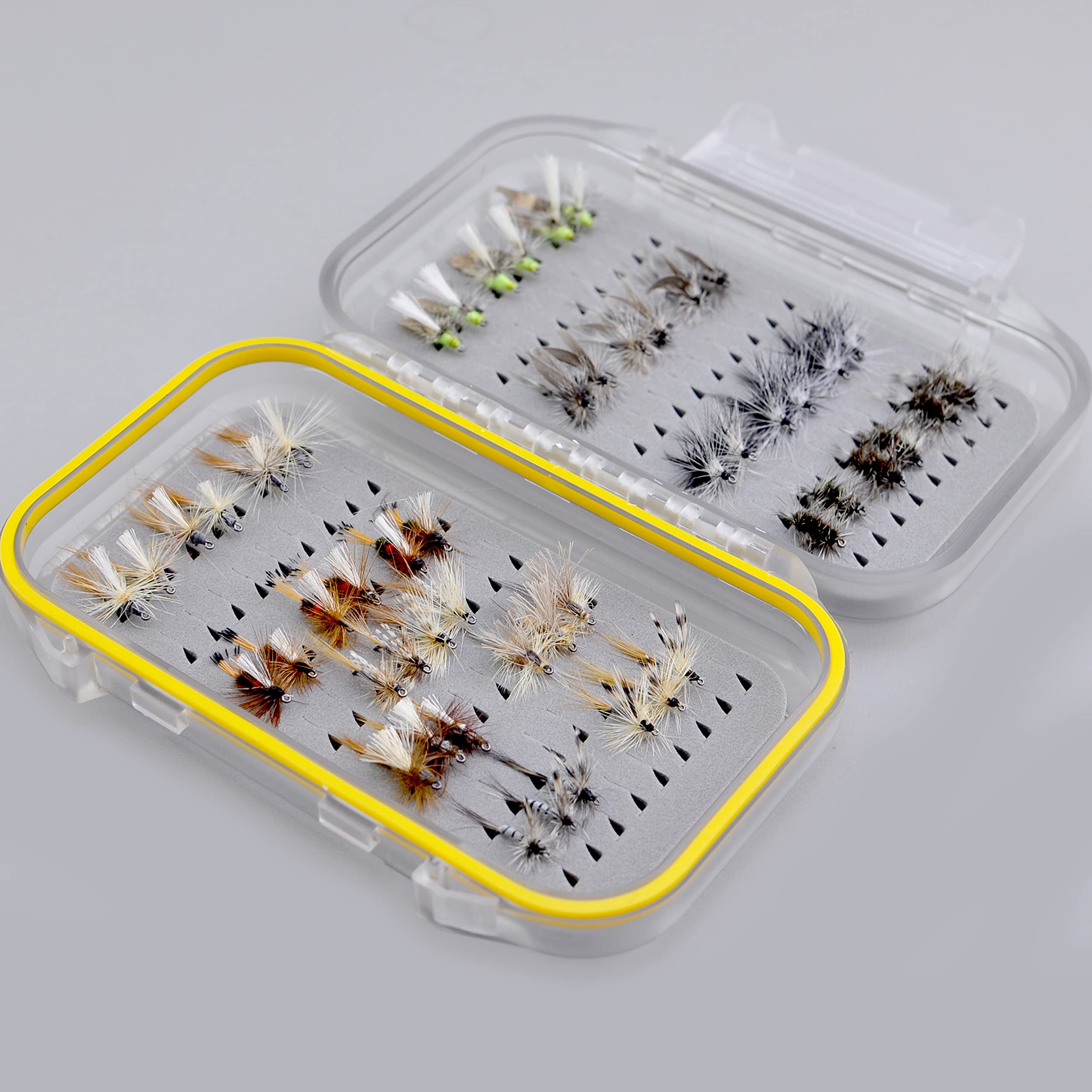 Kit de moscas de pesca con mosca con caja de moscas, ninfas, mosca seca, mosca húmeda, serpentinas, moscas realistas