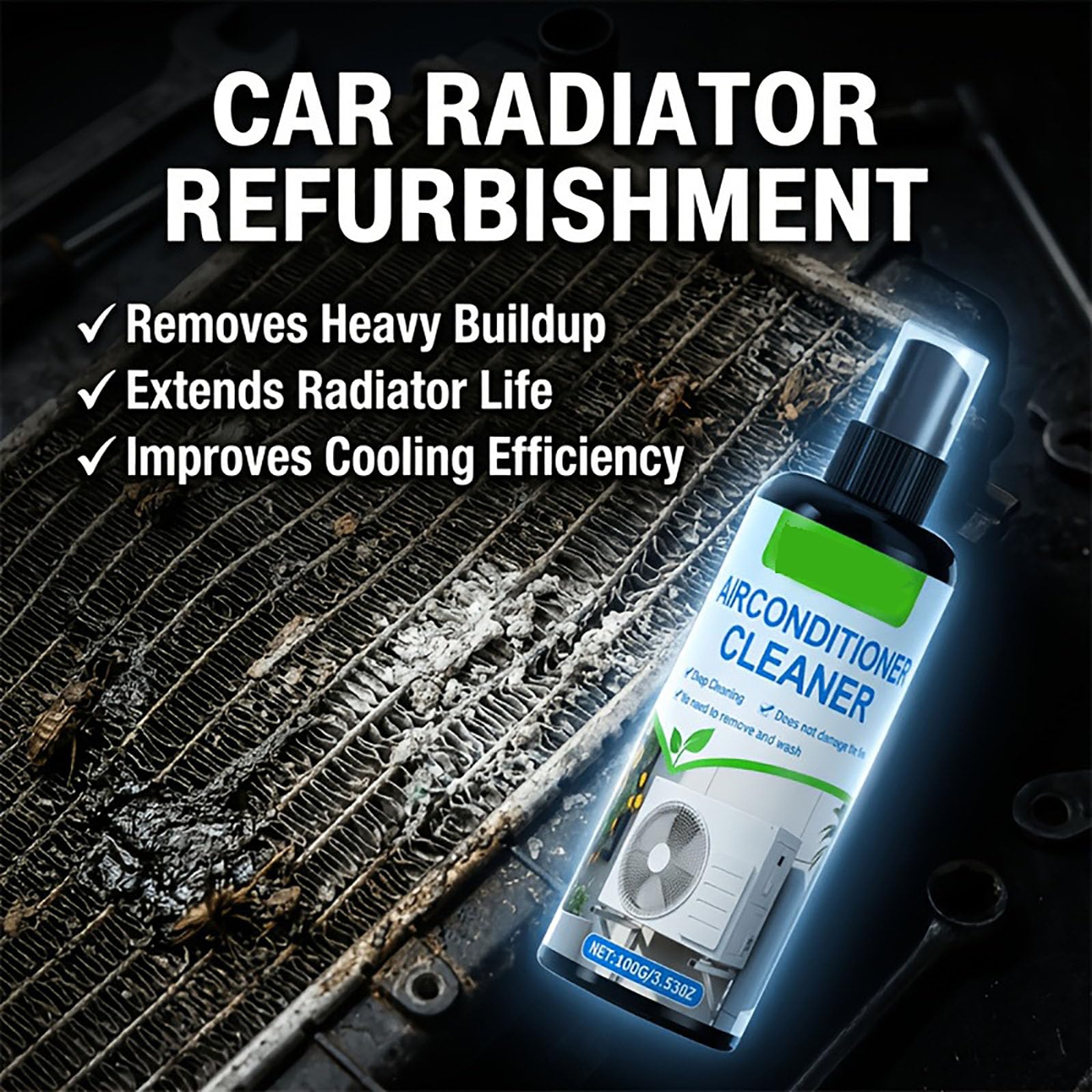 Limpiador de aire acondicionado y radiadores, spray limpiador de bobinas de CA de limpieza profunda para unidades interiores y exteriores, solución de limpieza HVAC sin enjuague, elimina (3pcs)