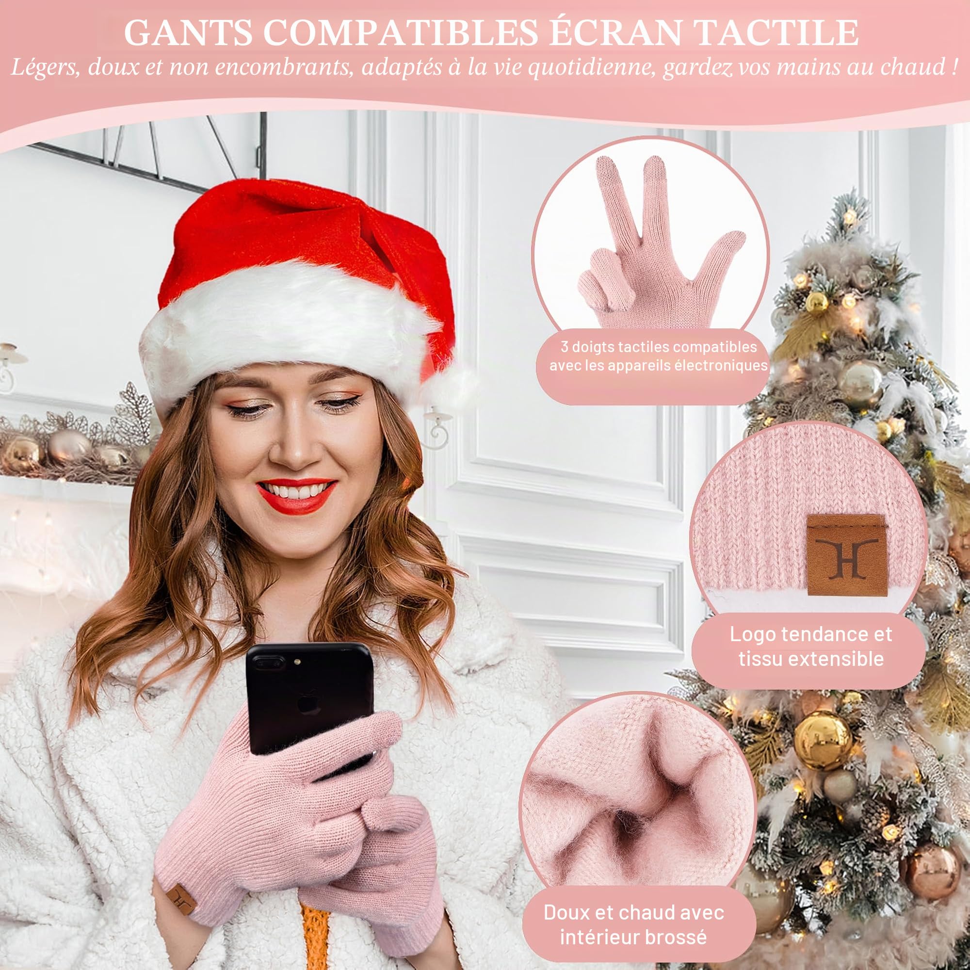 ZASFOU Femme Hiver Bonnet Chapeau Foulard Écran Tactile Gants Ensemble Chenille Pompon Tricot Polaire Doublé Casquette Écharpe Gant Cadeaux pour Femmes