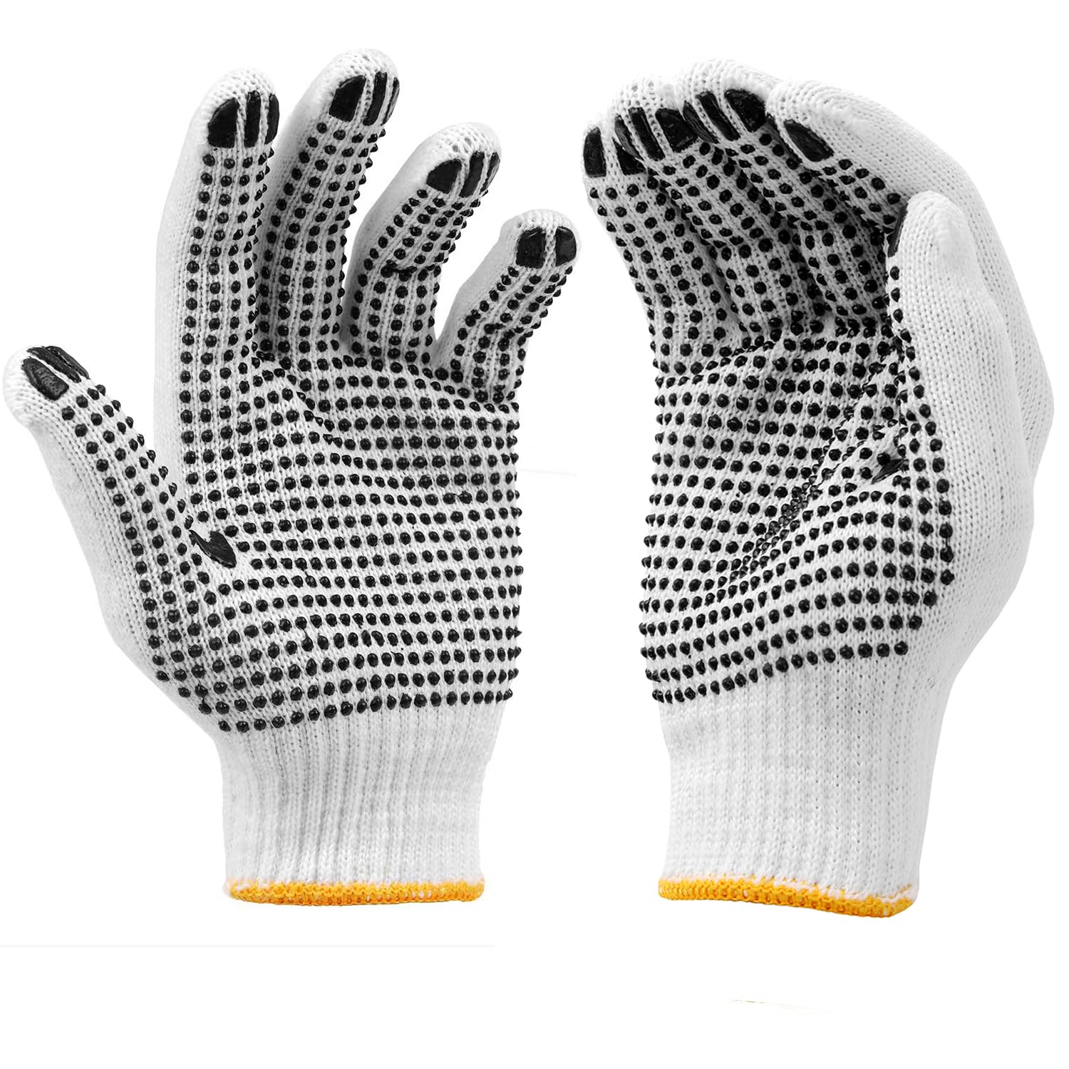 COOHORN Sicherheits-Arbeitshandschuhe, dehnbare Baumwollmischung, Handschuhe für trockene Hände, für Herren und Damen, rutschfeste Punkte, Strickhandschuhe, feucht, atmungsaktiv, für Garage, Lager