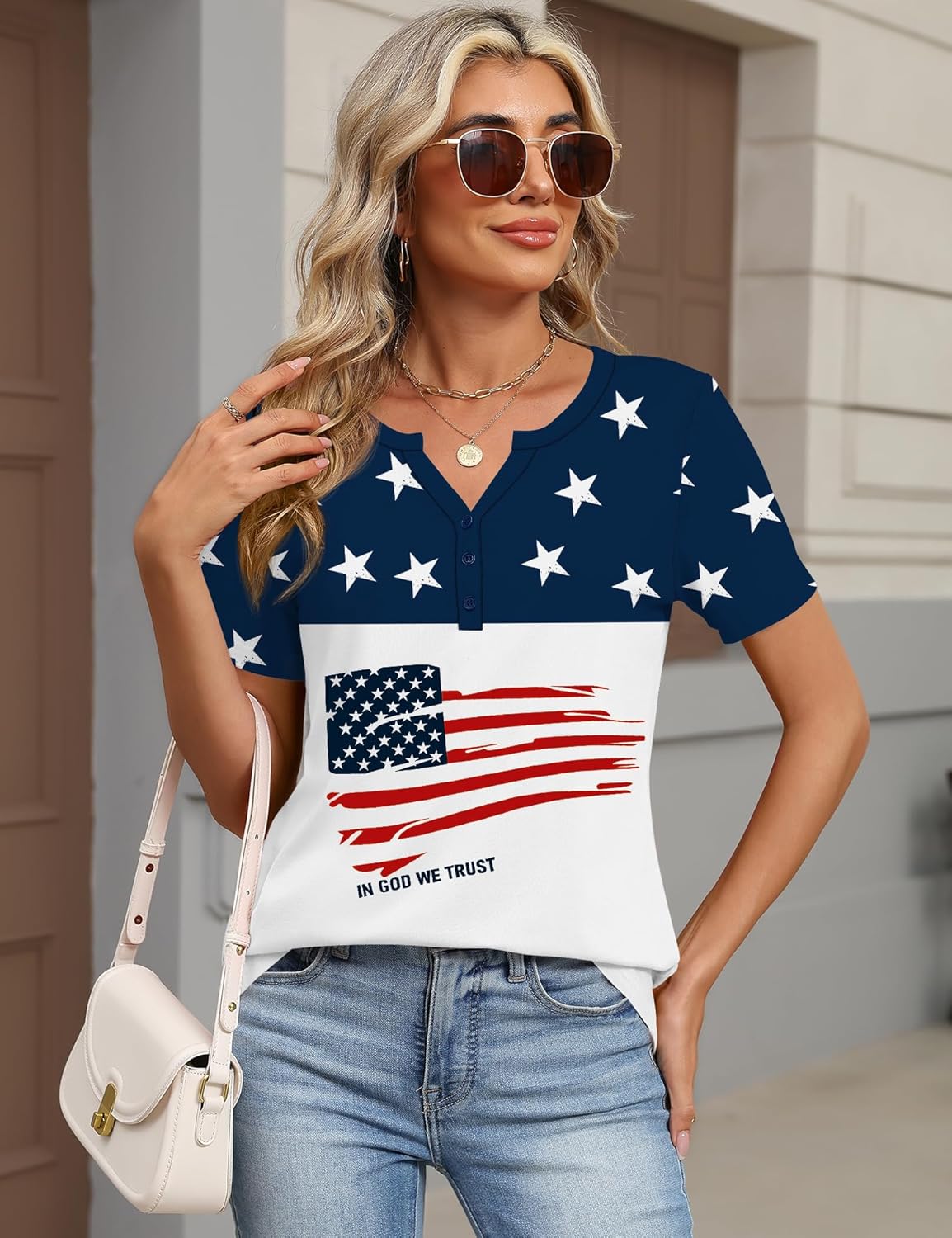 TCOT Women's Tops Dressy Casual Summer Blouses Short Sleeve Button V Neck Spring Tee Shirts - Image 4