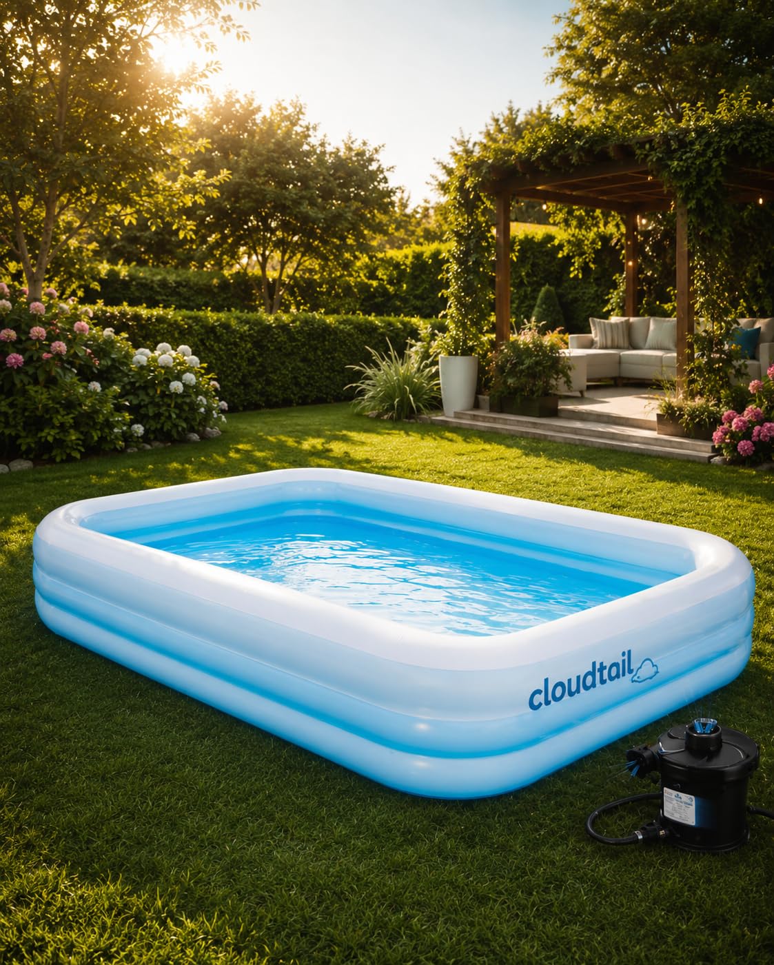 7 Ft Inflatable Swimming Pool for Adults & Kids with Electric Pump | Large Rectangular Family Pool | Thick PVC Leak-Proof Portable Bath Tub for Garden, Terrace, Balcony Outdoor Summer Use-picture-17