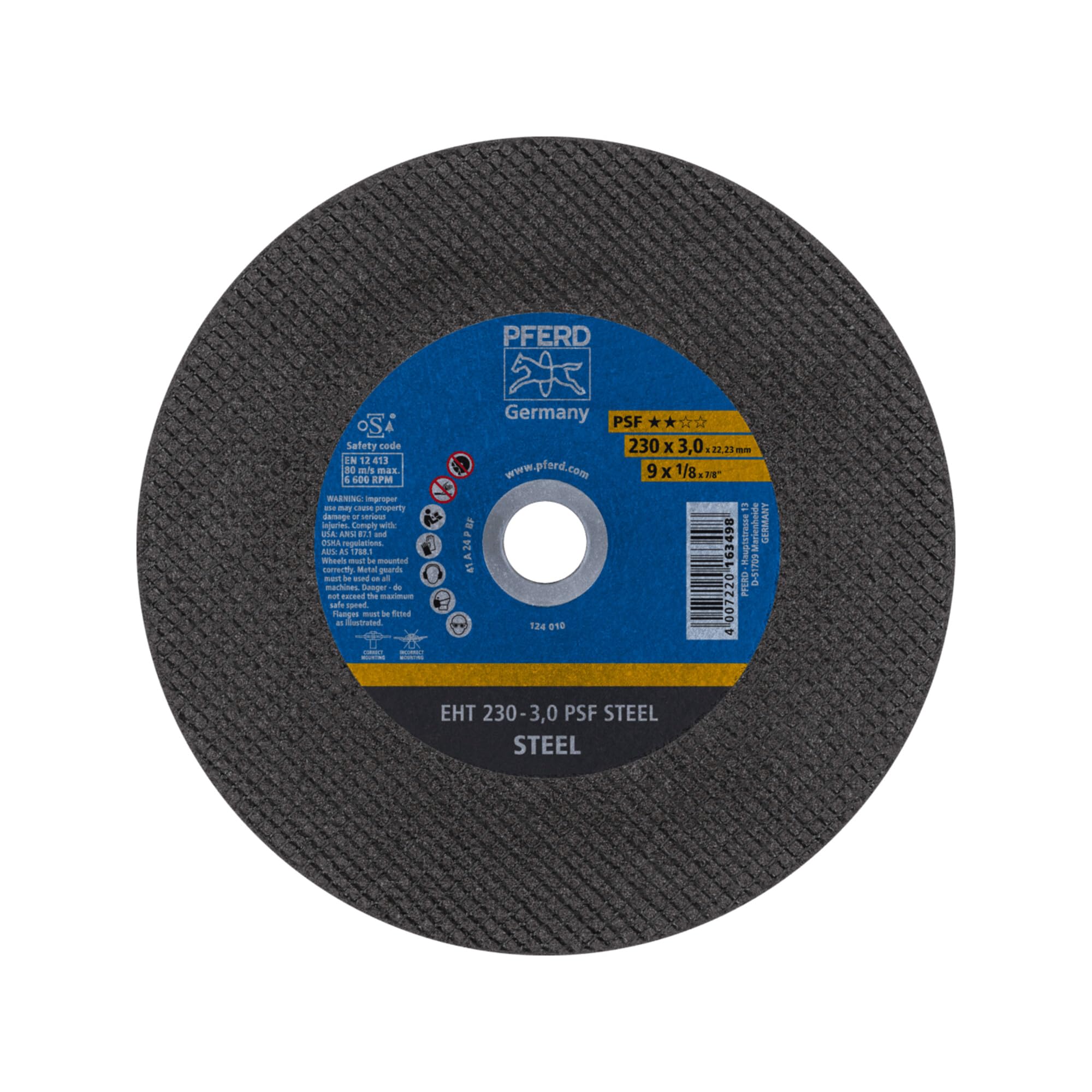 PFERD Cutting Disc PSF Steel Pack of 5 | 230 x 3.0 x 22.23 mm, Straight | 69198291 - for Steel