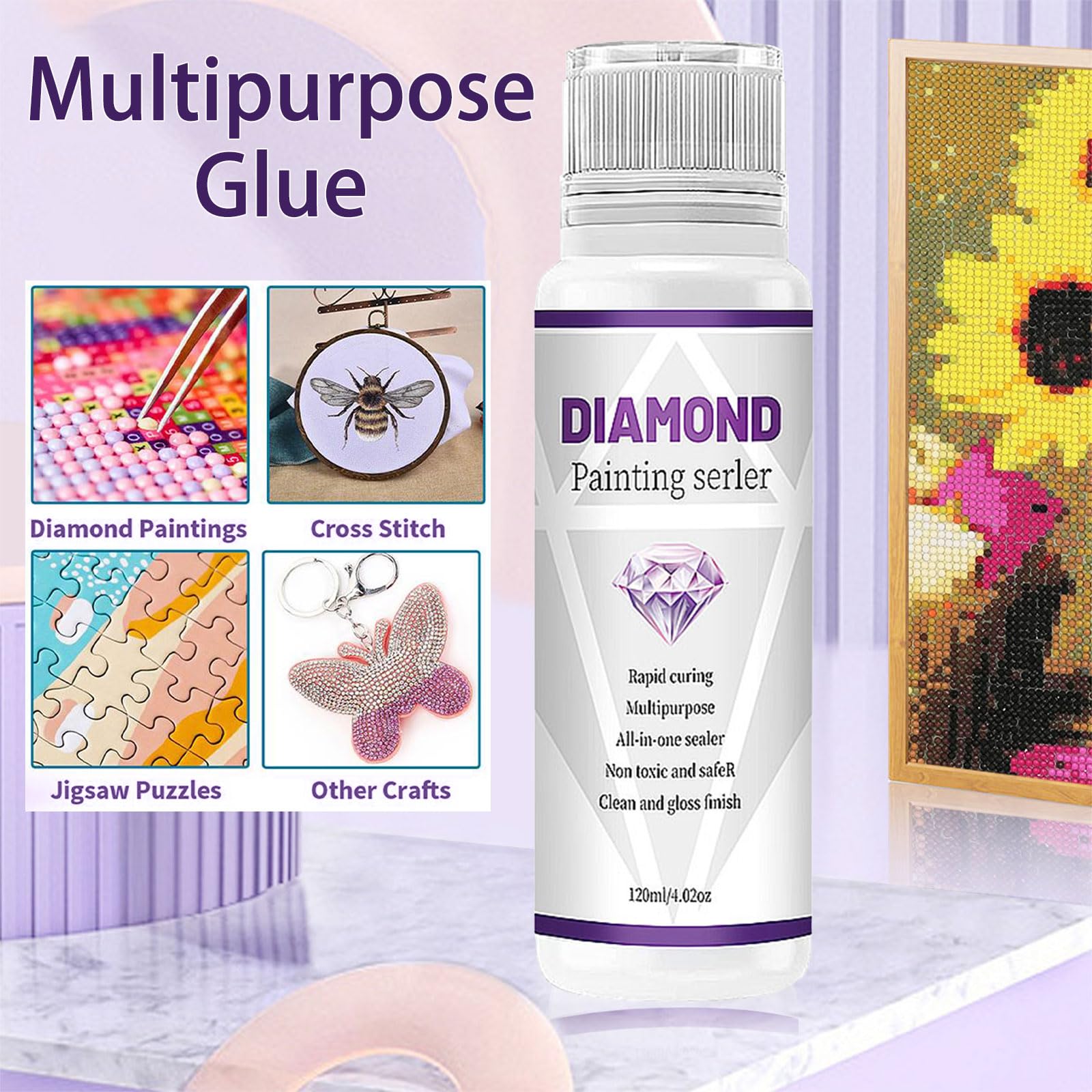 Wansiven Diamond Painting - Sigillante per diamante, 120 ml, ad asciugatura rapida, con testa in spugna per pittura con diamante 5D